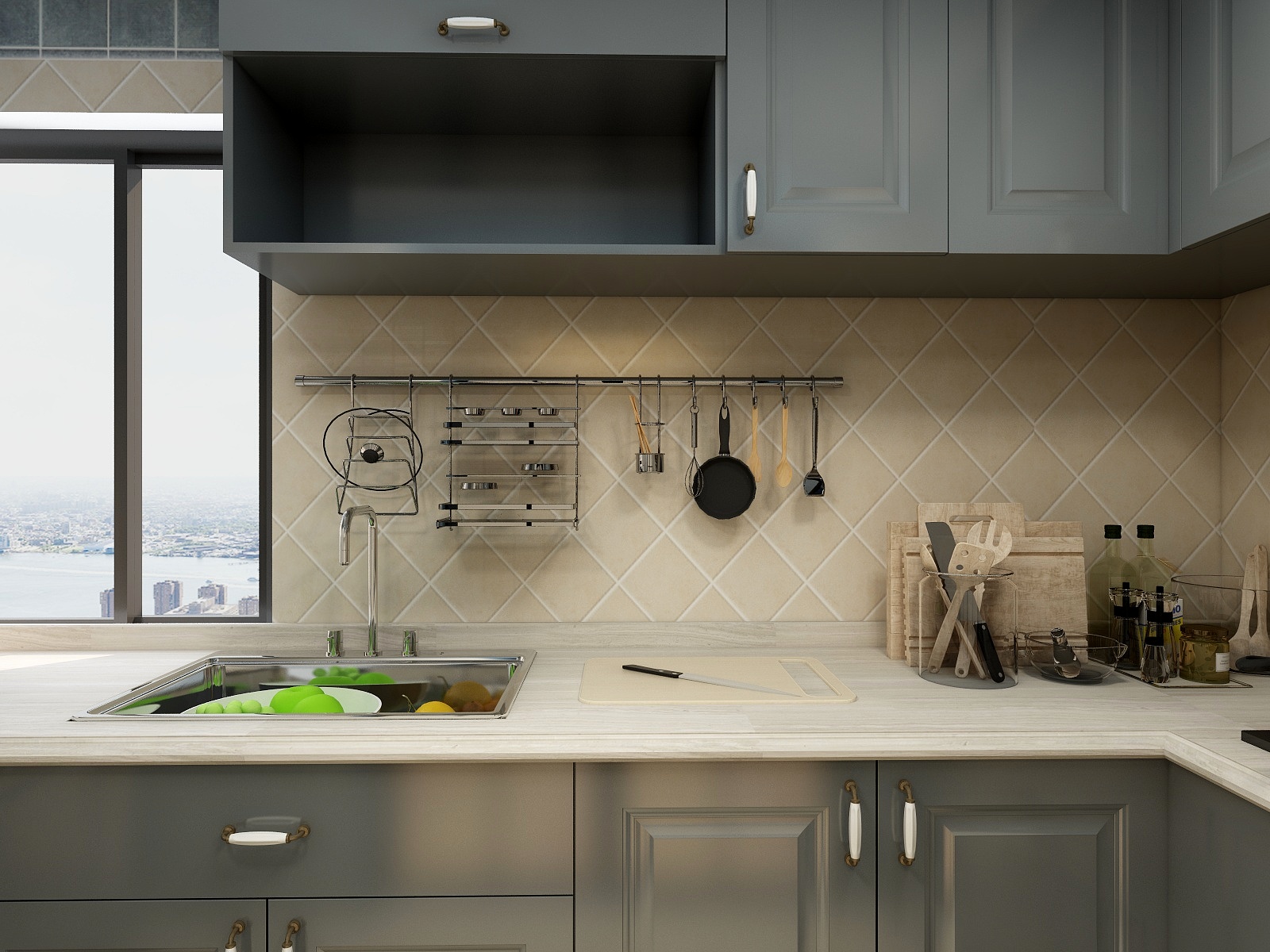 酷家乐优秀设计频道-92方地中海三居一层厨房装修效果图第3张