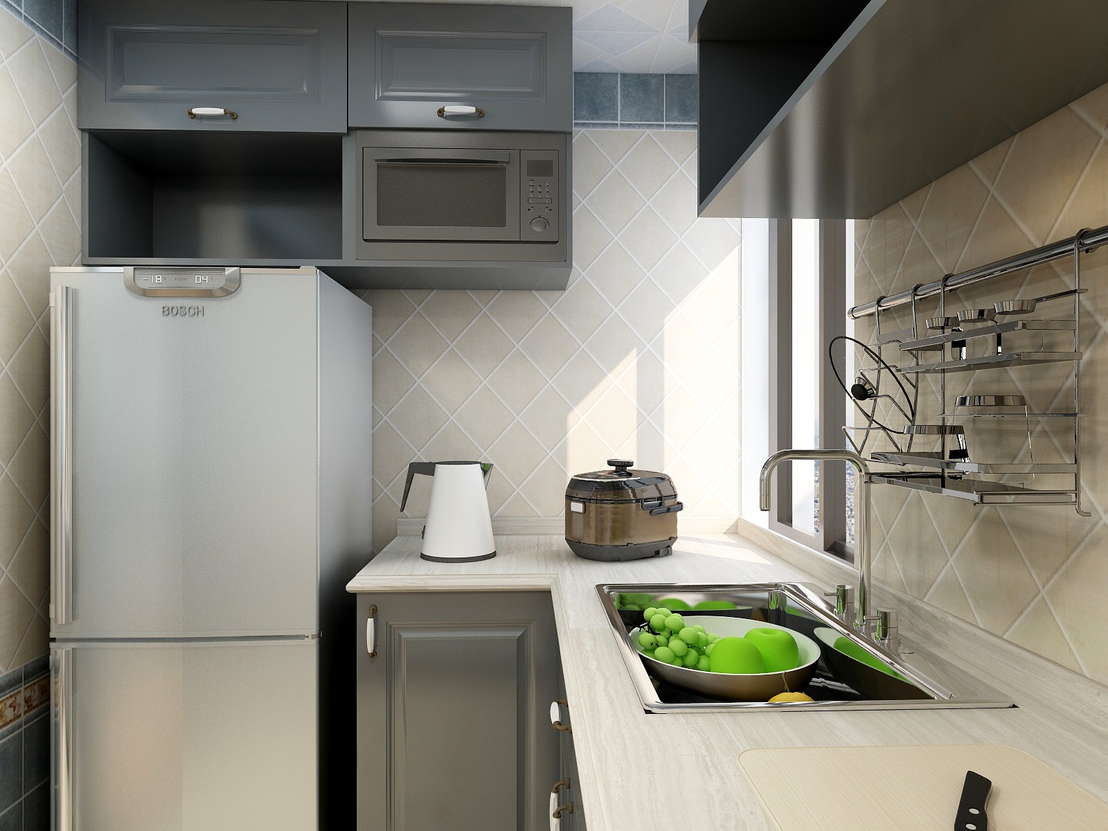 酷家乐优秀设计频道-92方地中海三居一层厨房装修效果图第1张