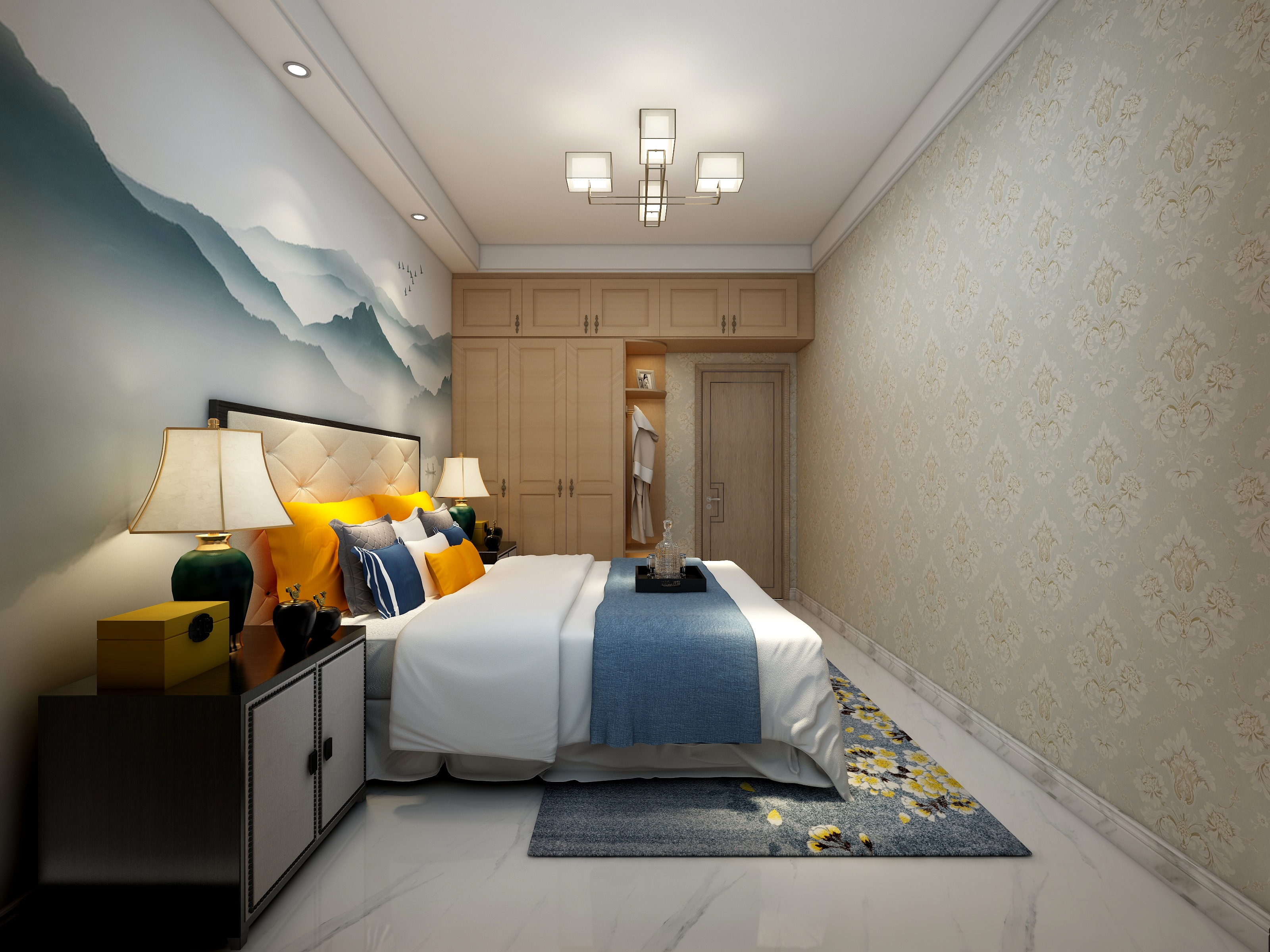 李立猛-新中式三居室一层次卧一装修效果图第1张