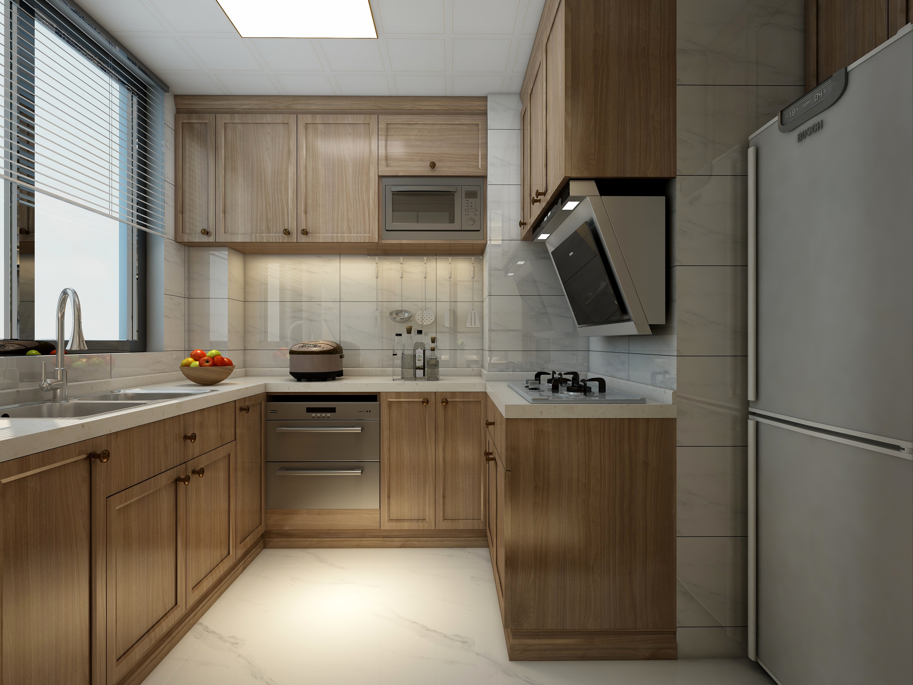 李立猛-新中式三居室一层厨房装修效果图第2张