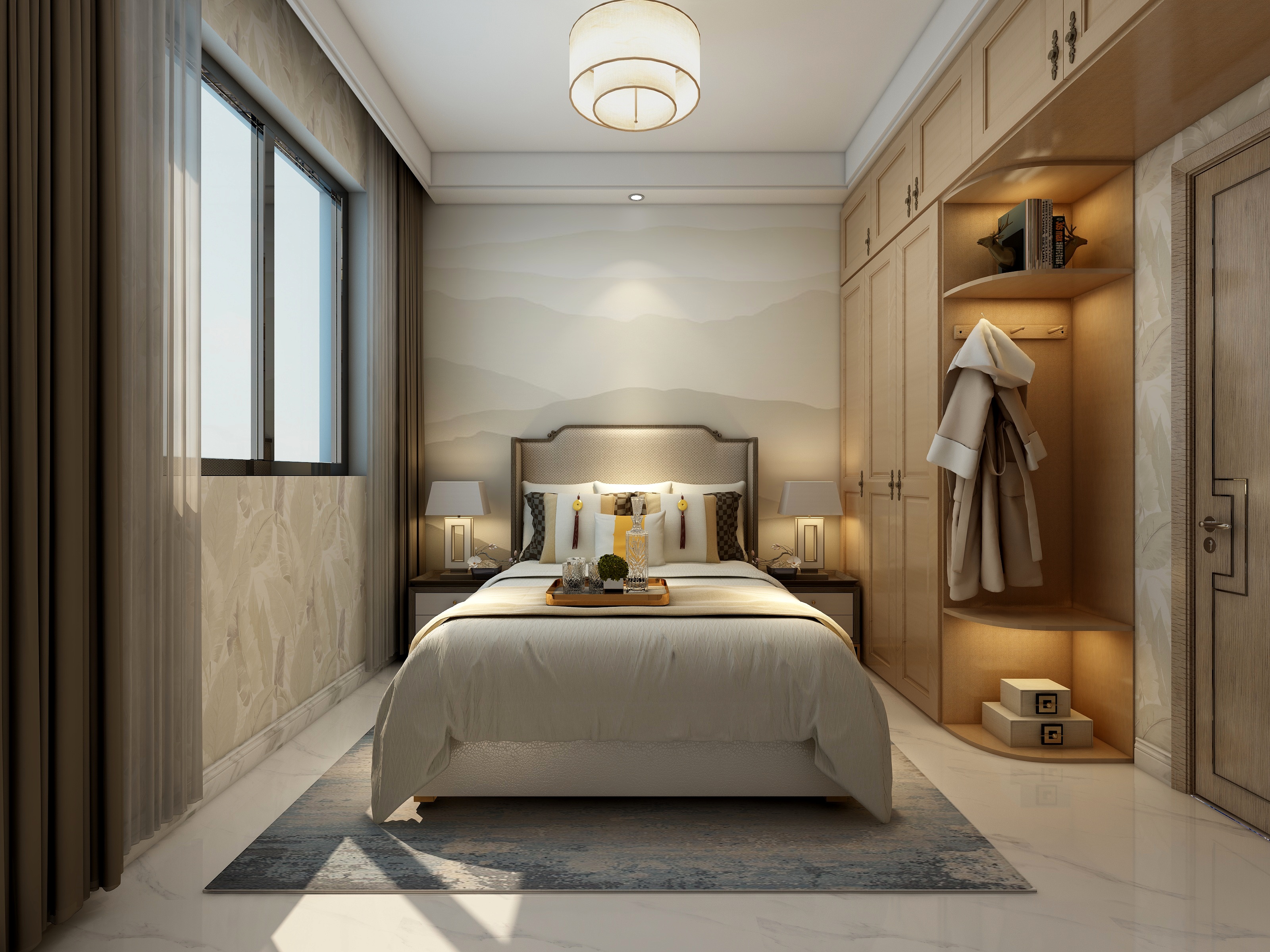 李立猛-新中式三居室一层次卧二装修效果图第1张