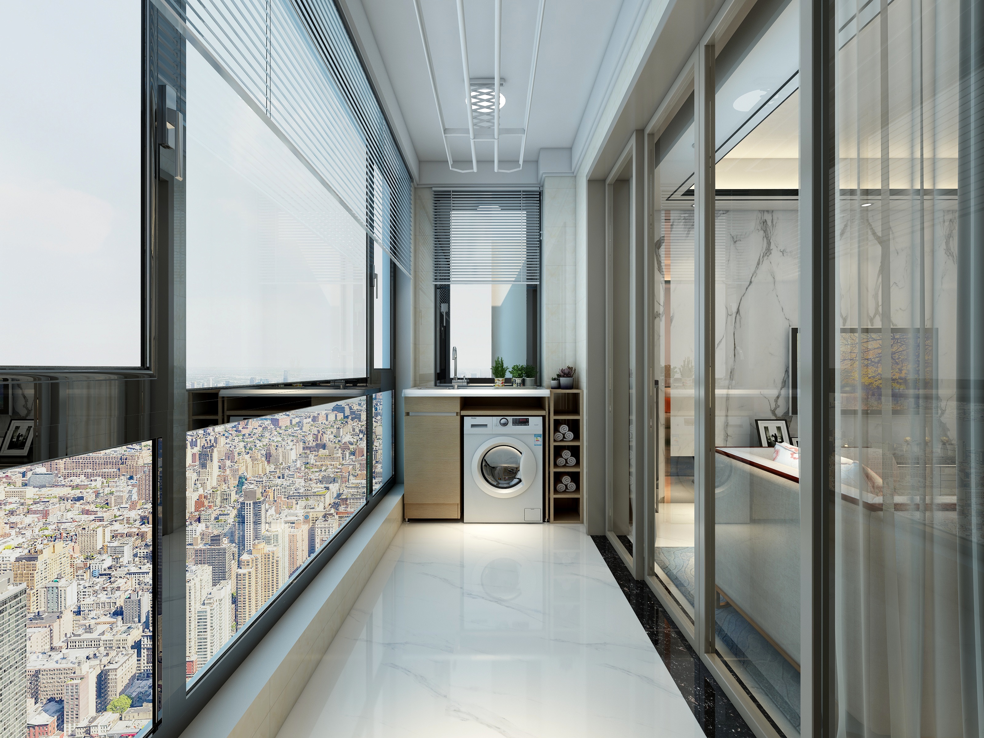 李立猛-新中式三居室一层阳台装修效果图第2张