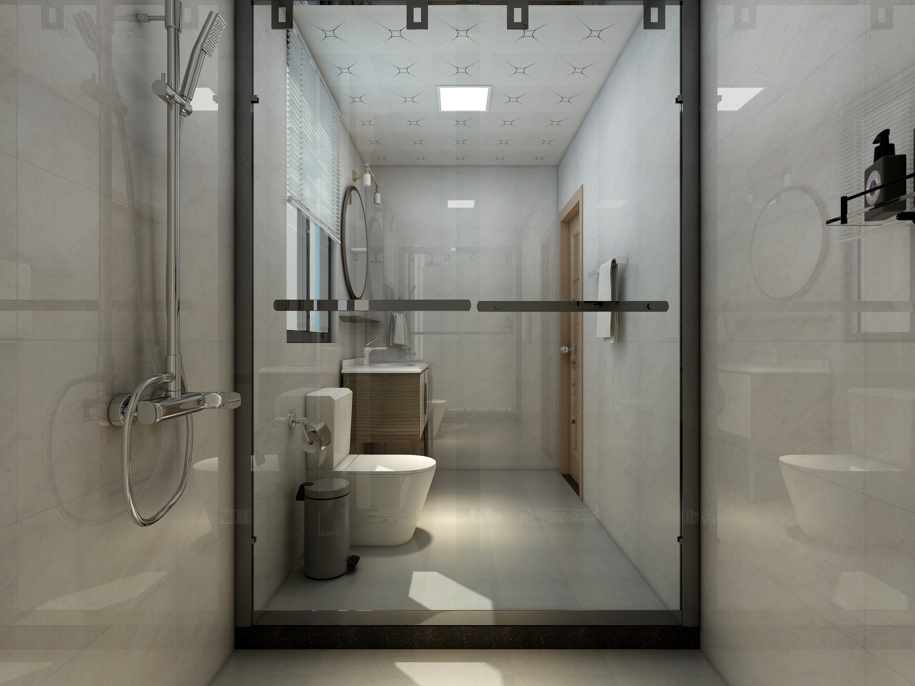 李立猛-新中式三居室一层主卫装修效果图第1张