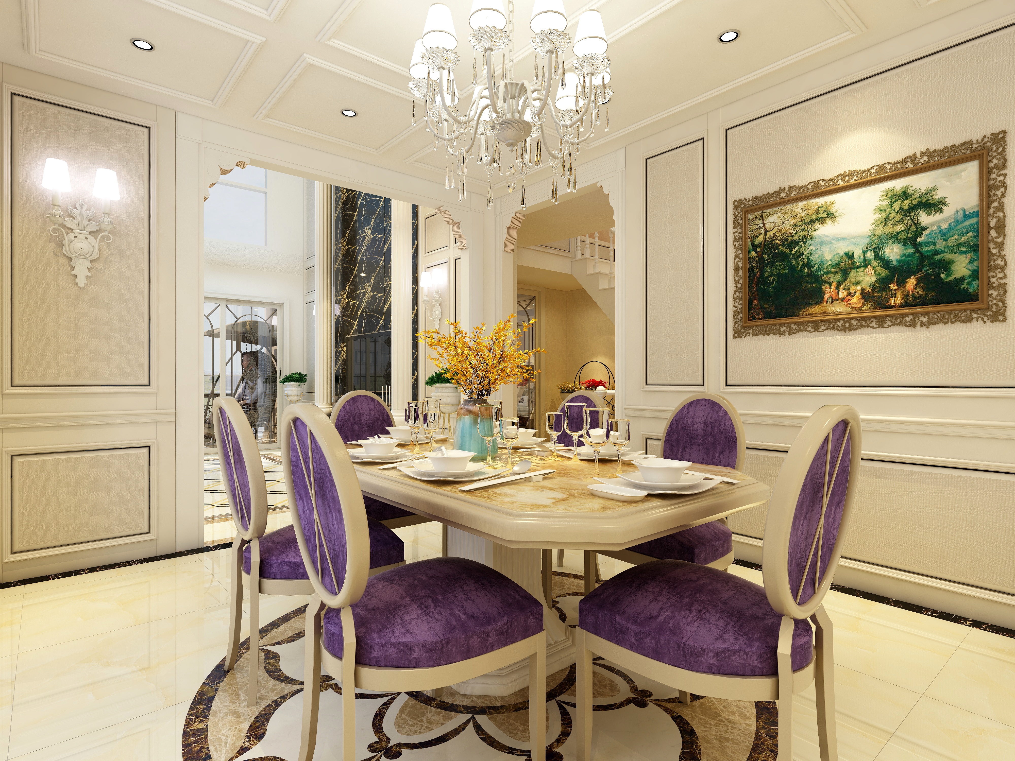 卡班-别墅-欧式一层餐厅装修效果图第2张