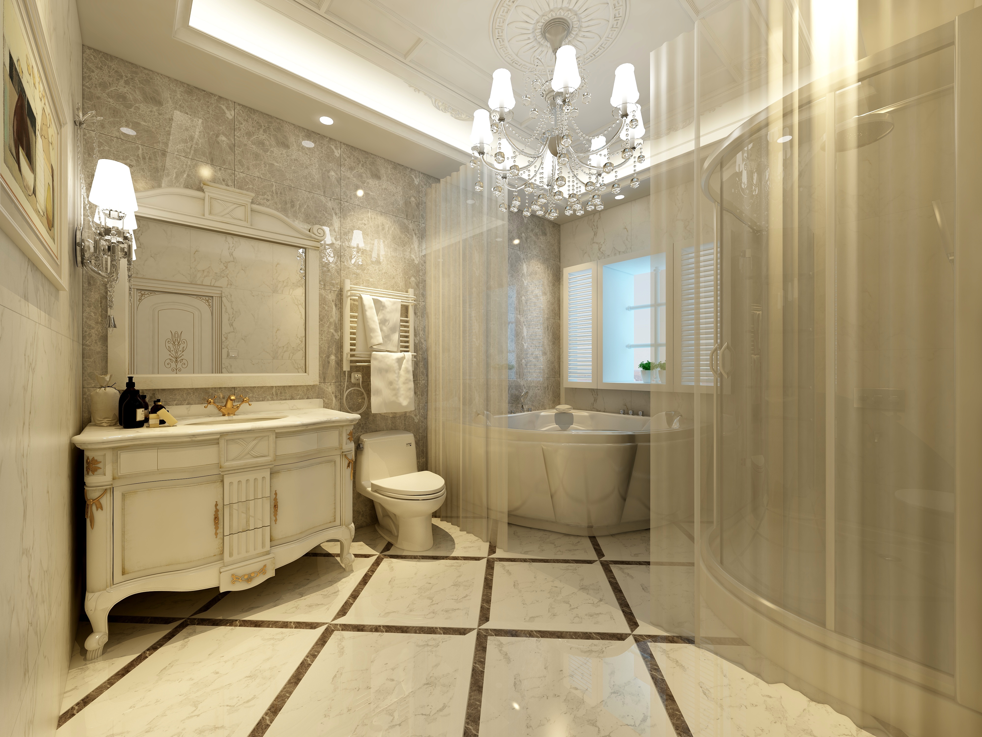 卡班-别墅-欧式二层卫生间装修效果图第2张