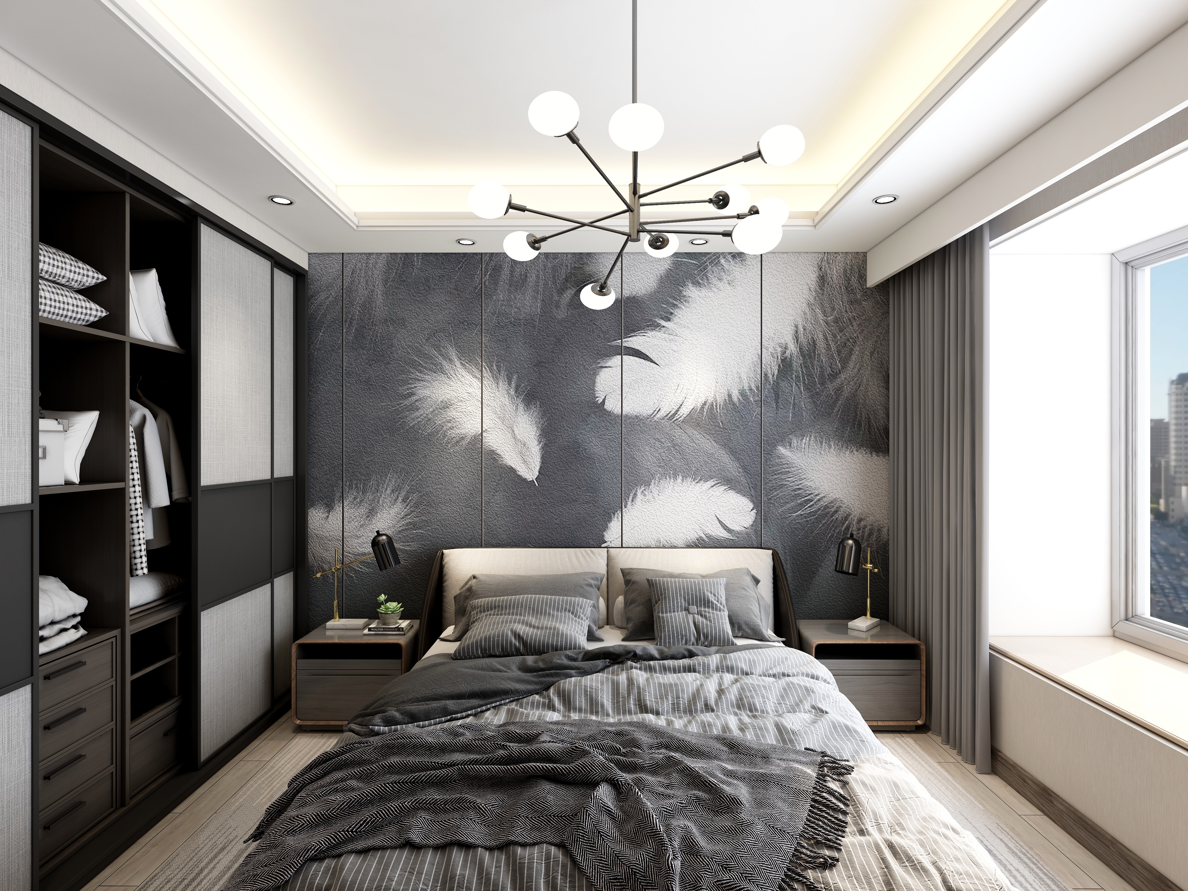 李青越-《三室现代简约-鼎一》一层主卧装修效果图第3张