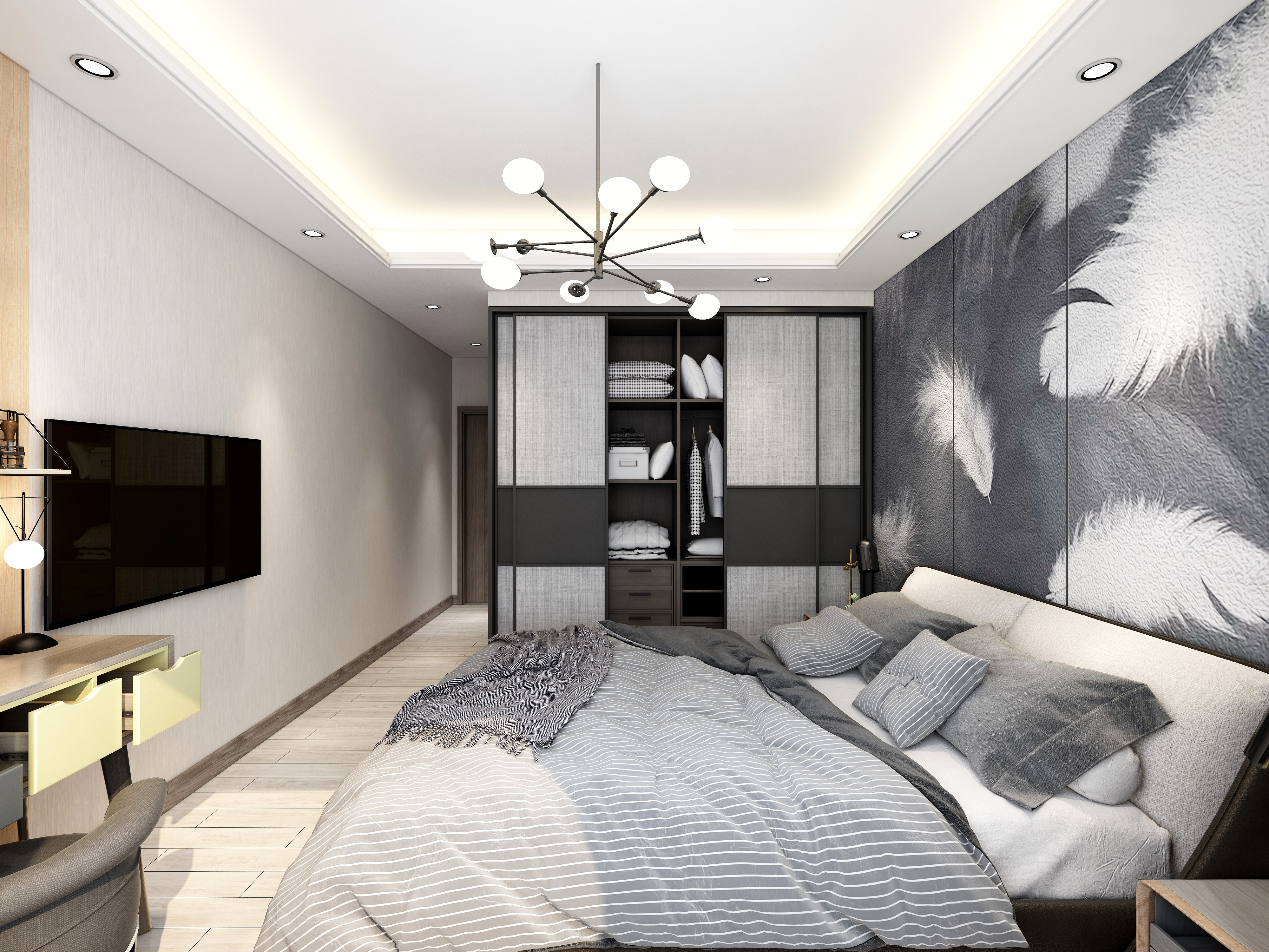 李青越-《三室现代简约-鼎一》一层主卧装修效果图第2张