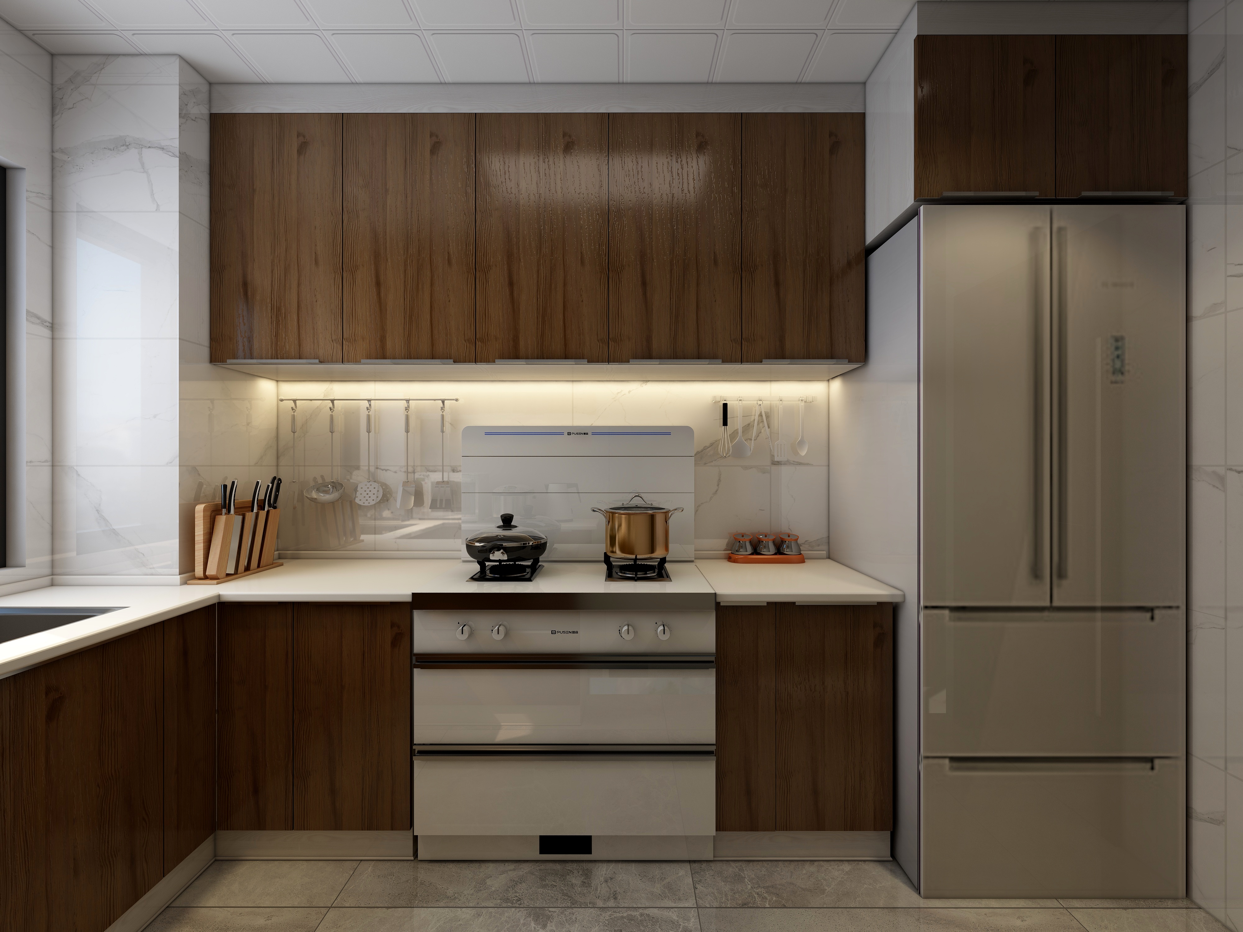 李青越-115方新中式三居一层厨房装修效果图第3张