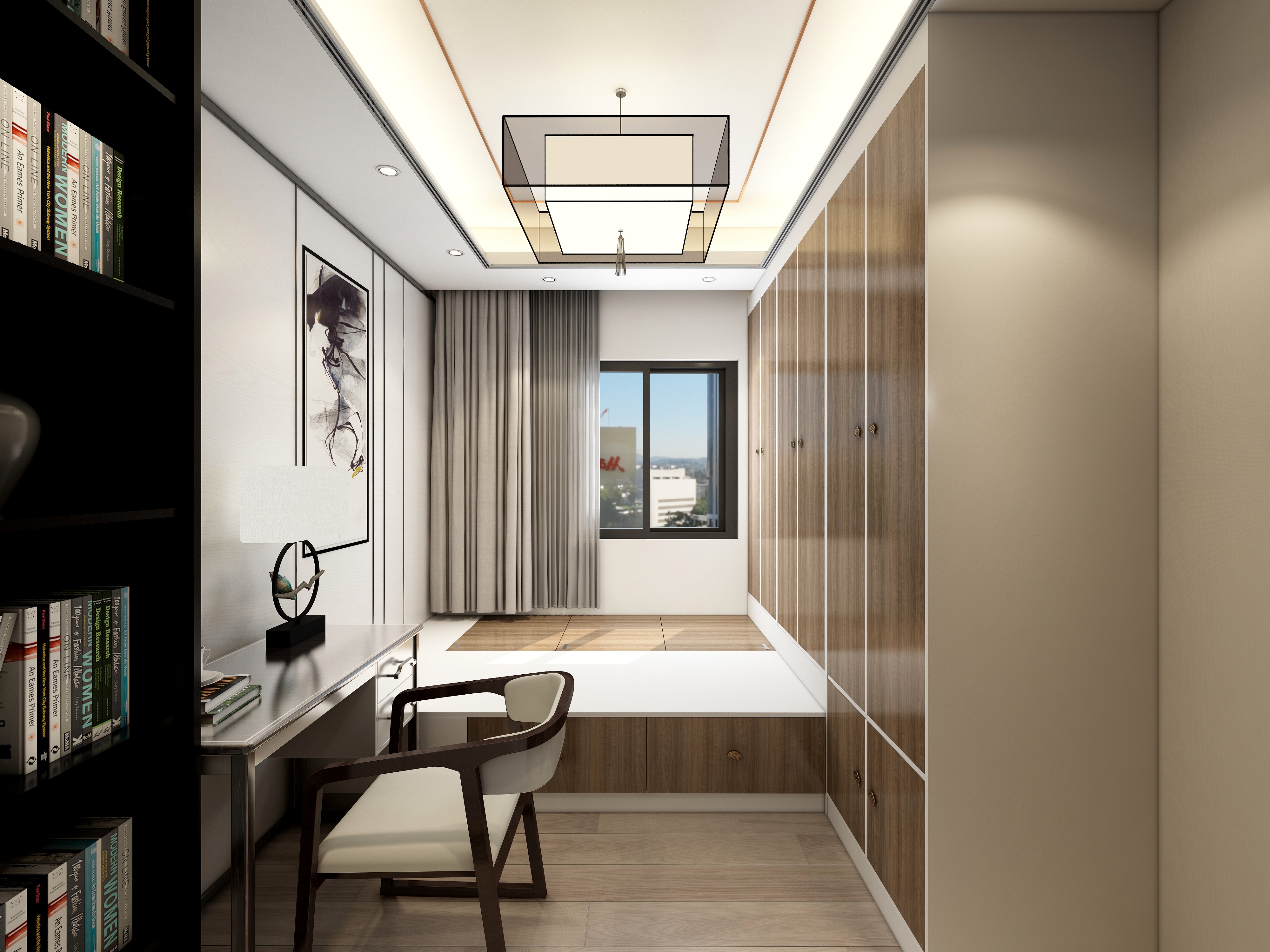 李青越-115方新中式三居一层北东卧装修效果图第2张