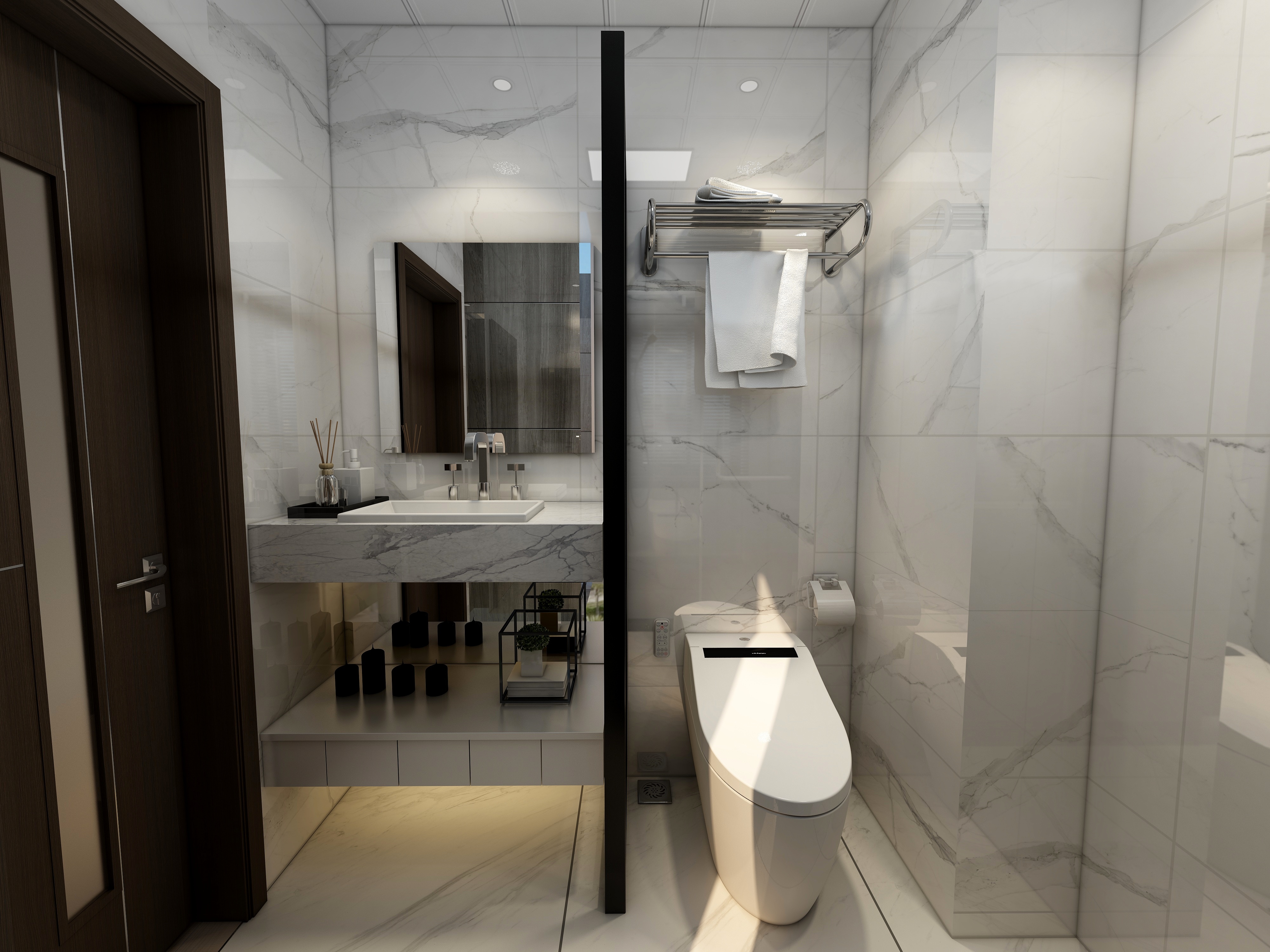 李青越-115方新中式三居一层卧卫装修效果图第2张