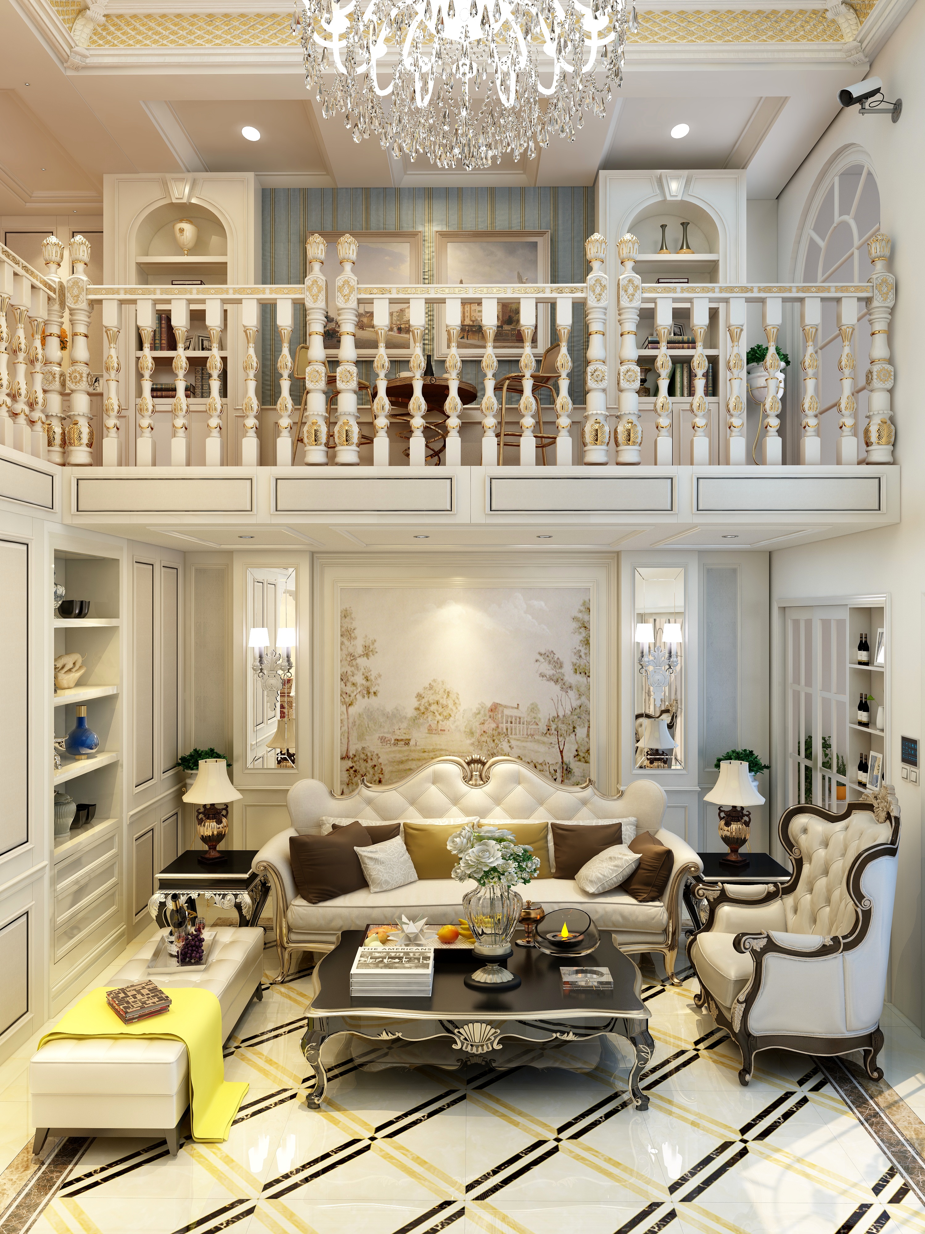 卡班-别墅-欧式一层客厅装修效果图第2张