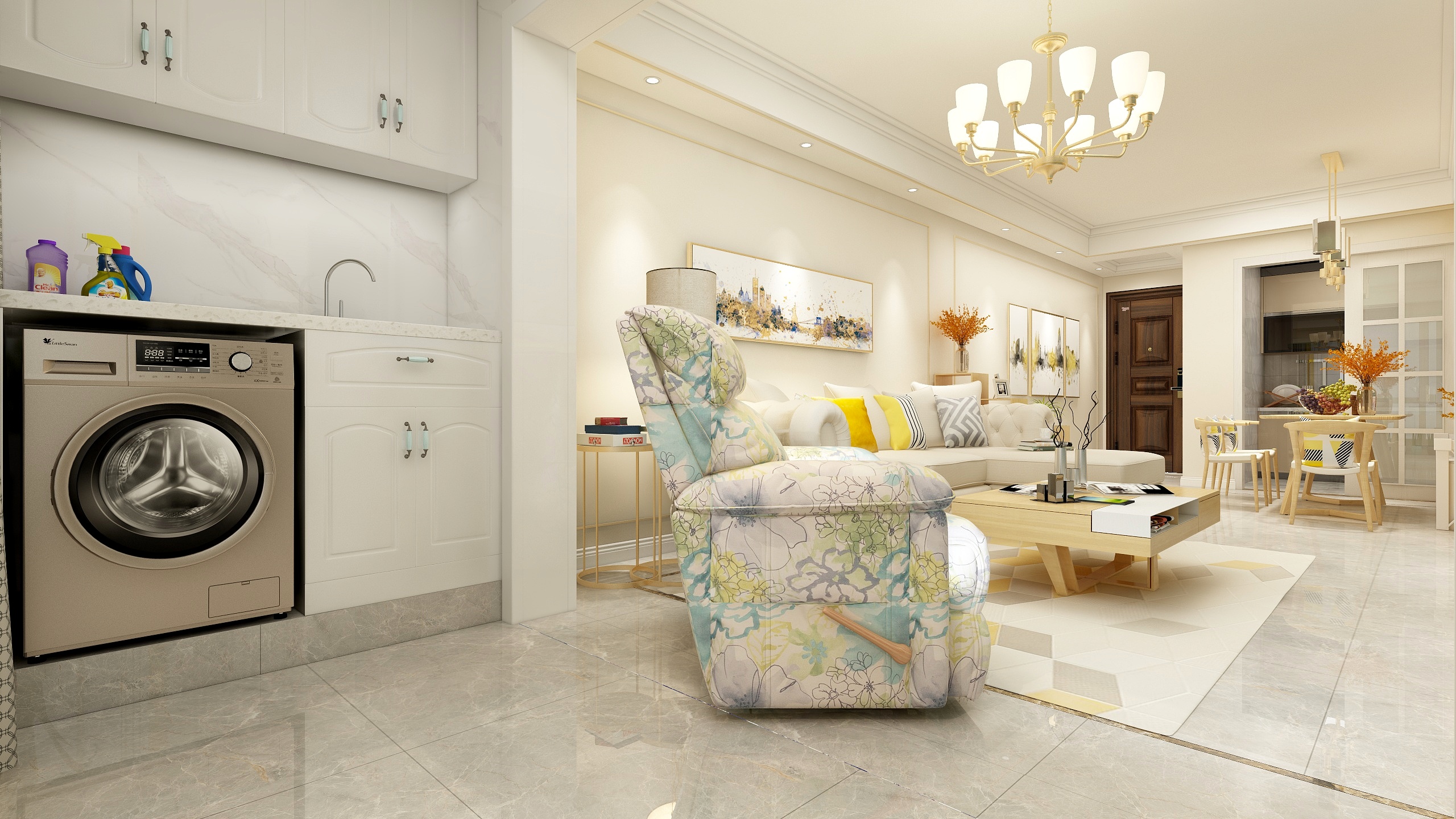 装修设计陈先生-《稻香》时尚轻奢风一层生活阳台装修效果图第2张