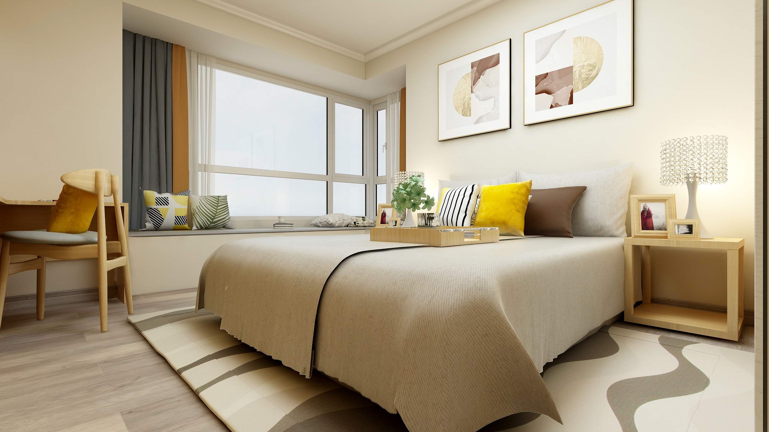 装修设计陈先生-《稻香》现代简约（时尚轻奢）一层主卧装修效果图第1张