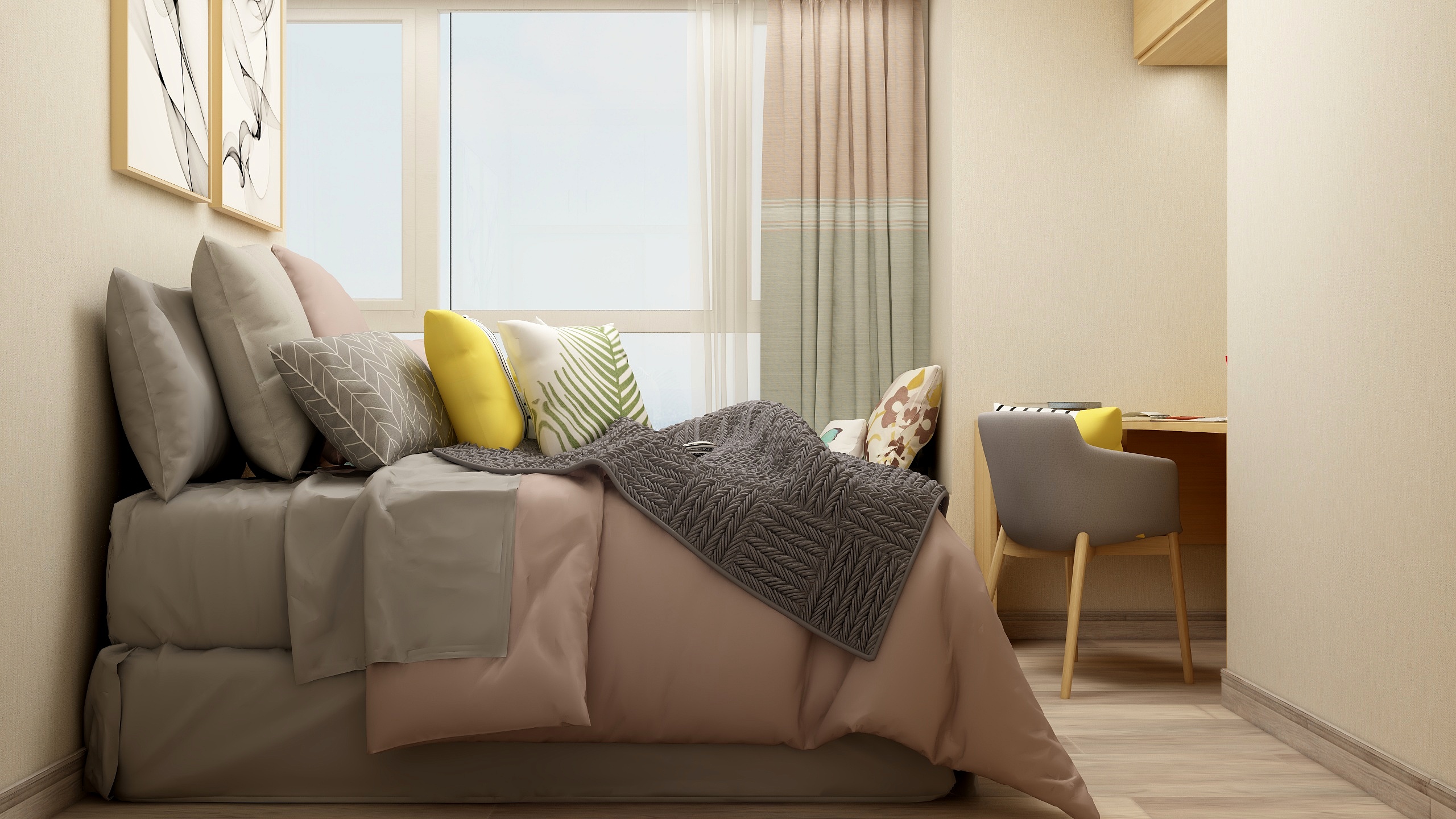 装修设计陈先生-《稻香》现代简约（时尚轻奢）一层次卧二装修效果图第1张