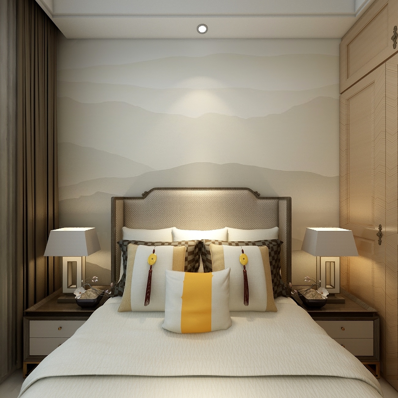 李立猛-新中式三居室一层次卧二装修效果图第3张