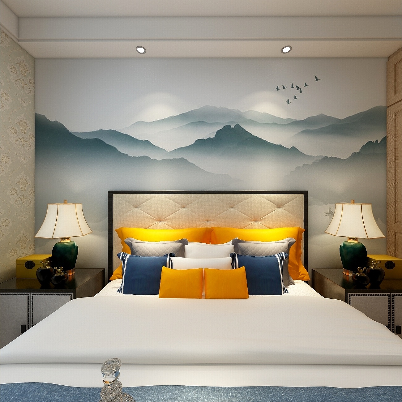 李立猛-新中式三居室一层次卧一装修效果图第3张