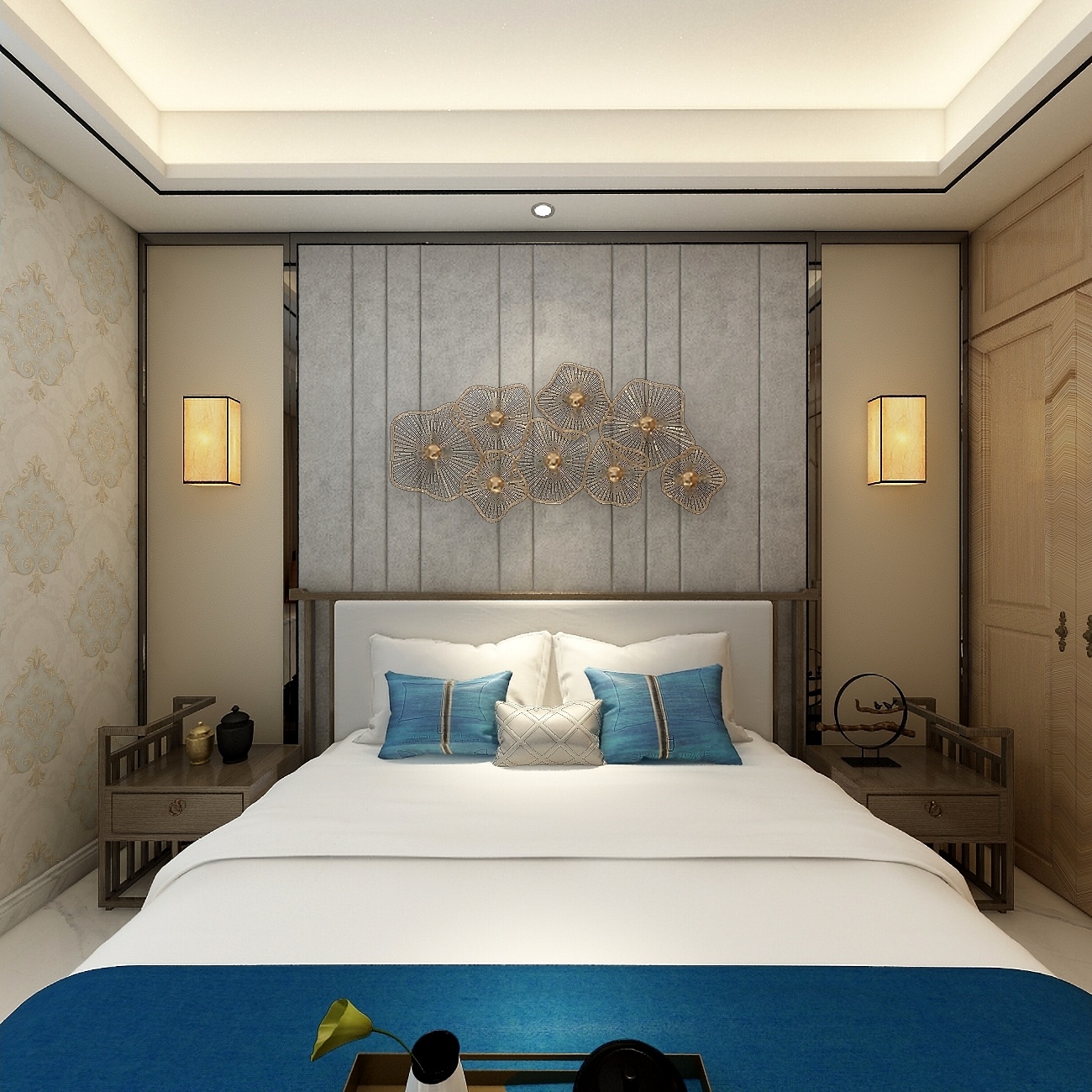 李立猛-新中式三居室一层主卧装修效果图第3张