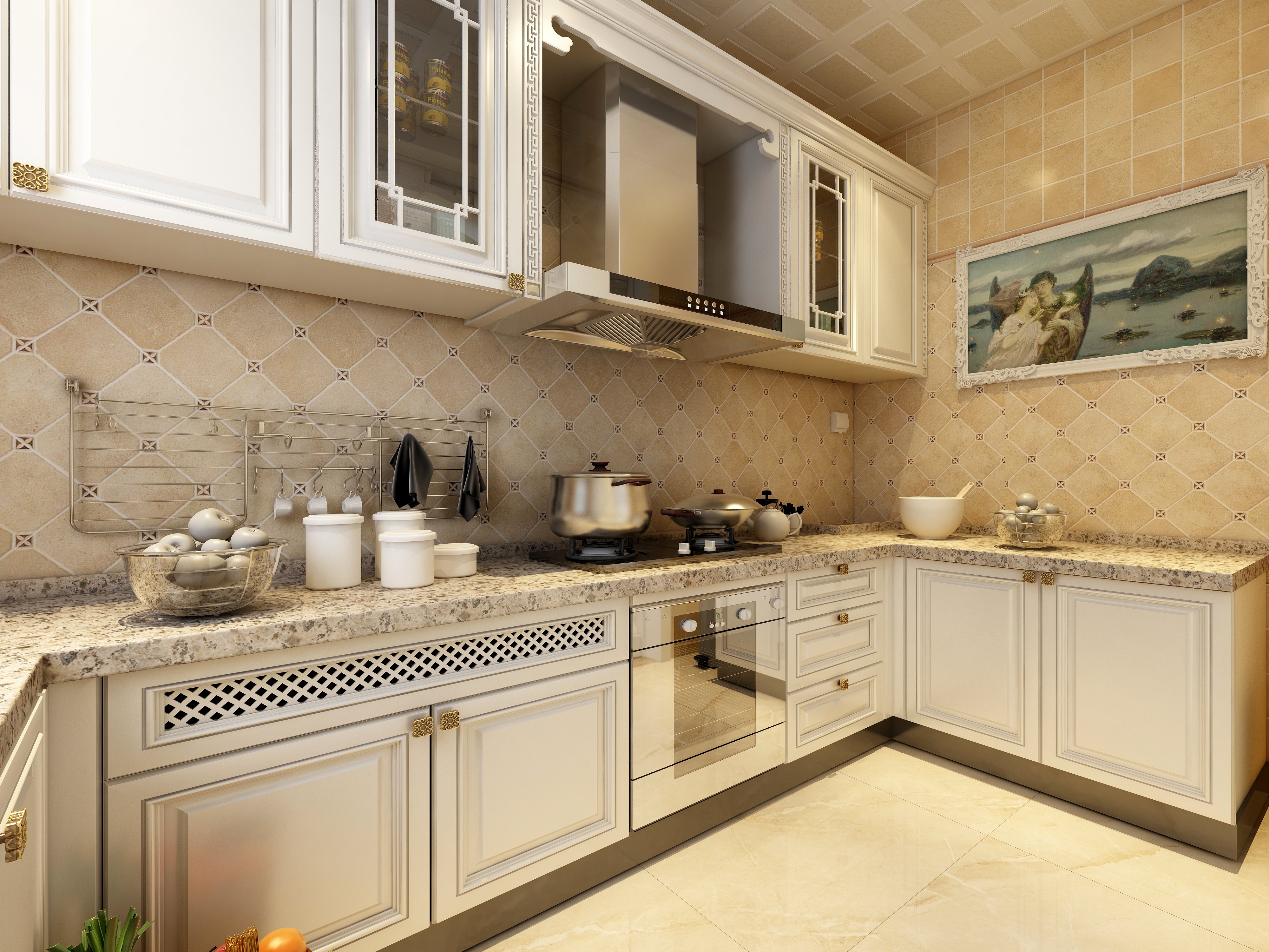 卡班-别墅-欧式一层厨房装修效果图第2张