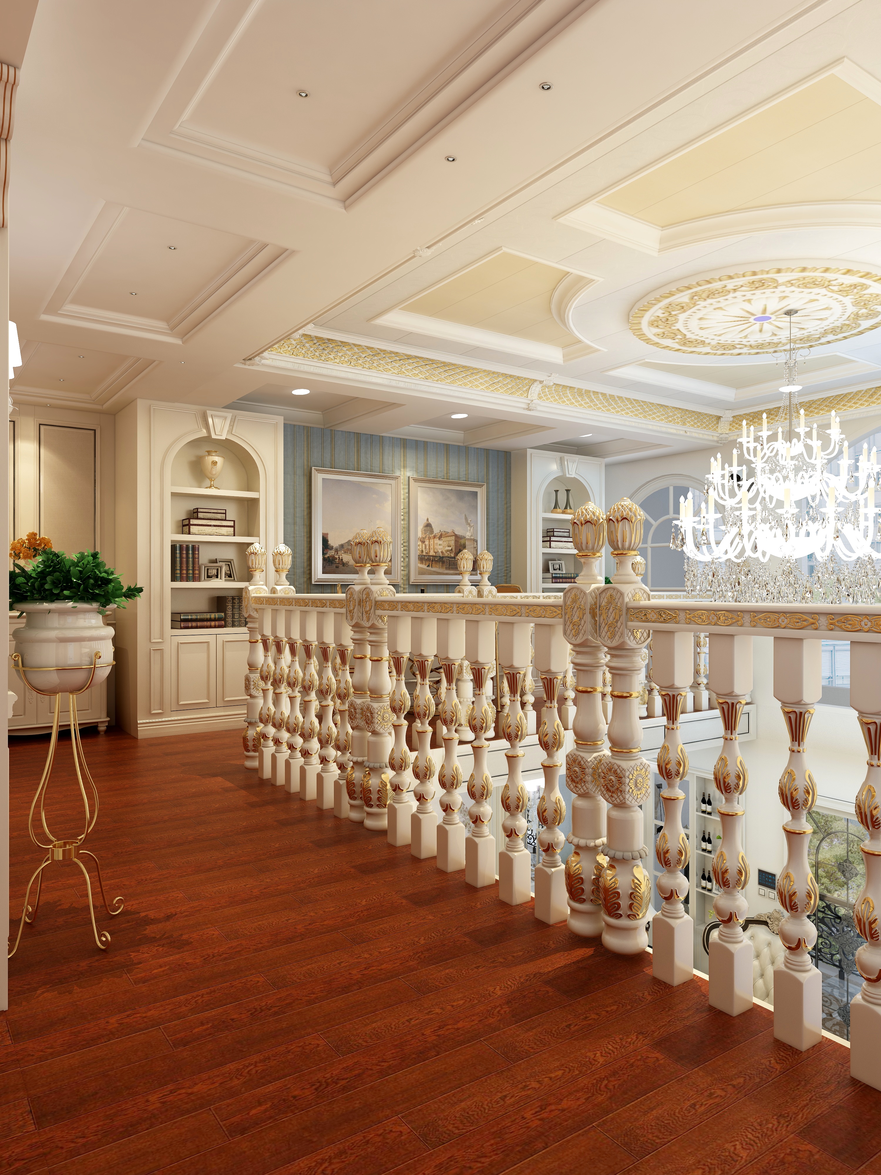 卡班-别墅-欧式二层走廊装修效果图第1张