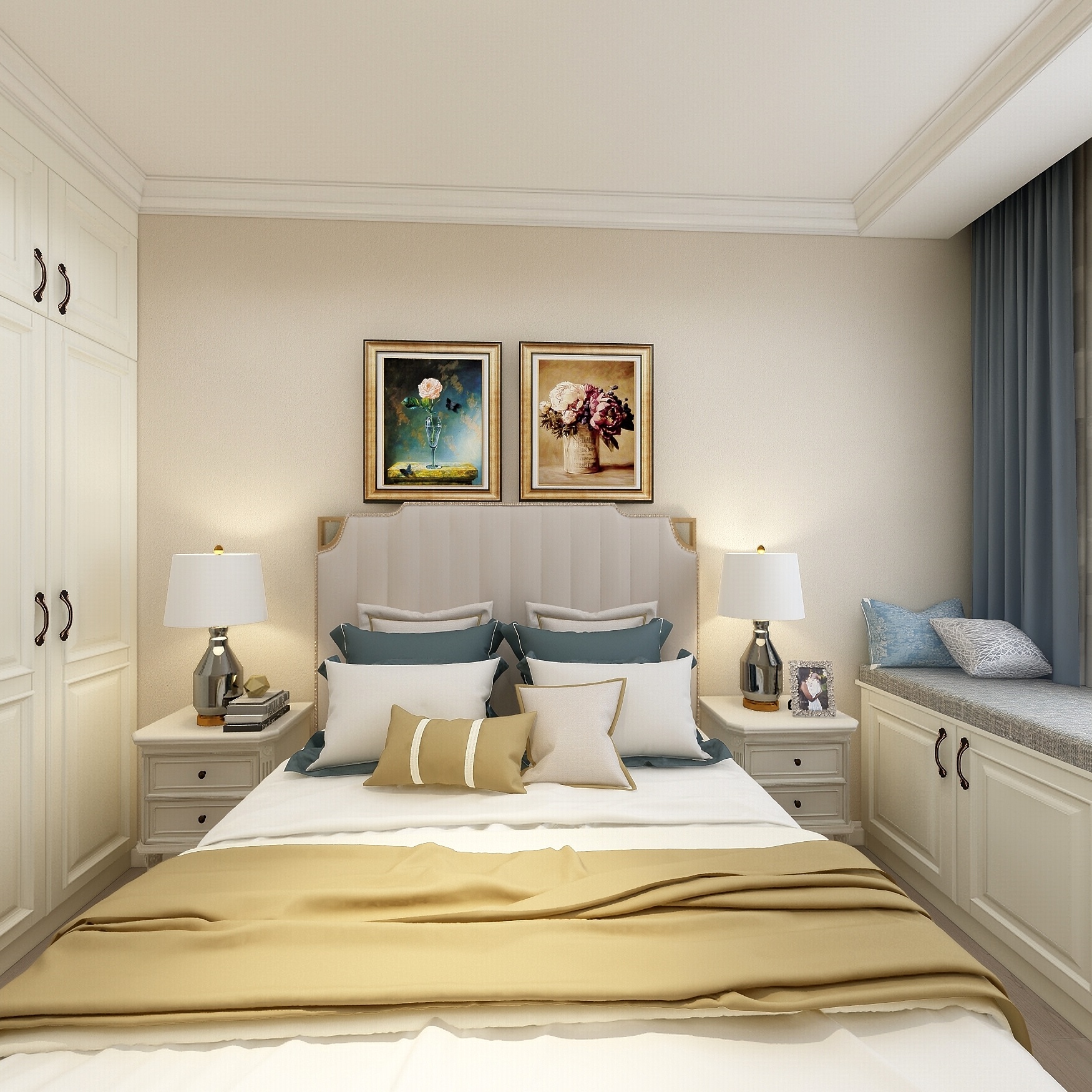 金风-99方美式三居一层次卧装修效果图第2张