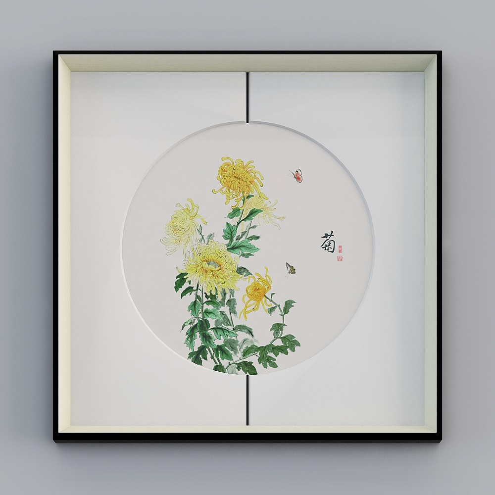 百特好新中式单联中缝画银黑色君子图65x65cm梅兰竹菊byhxd-yf-bpp-1