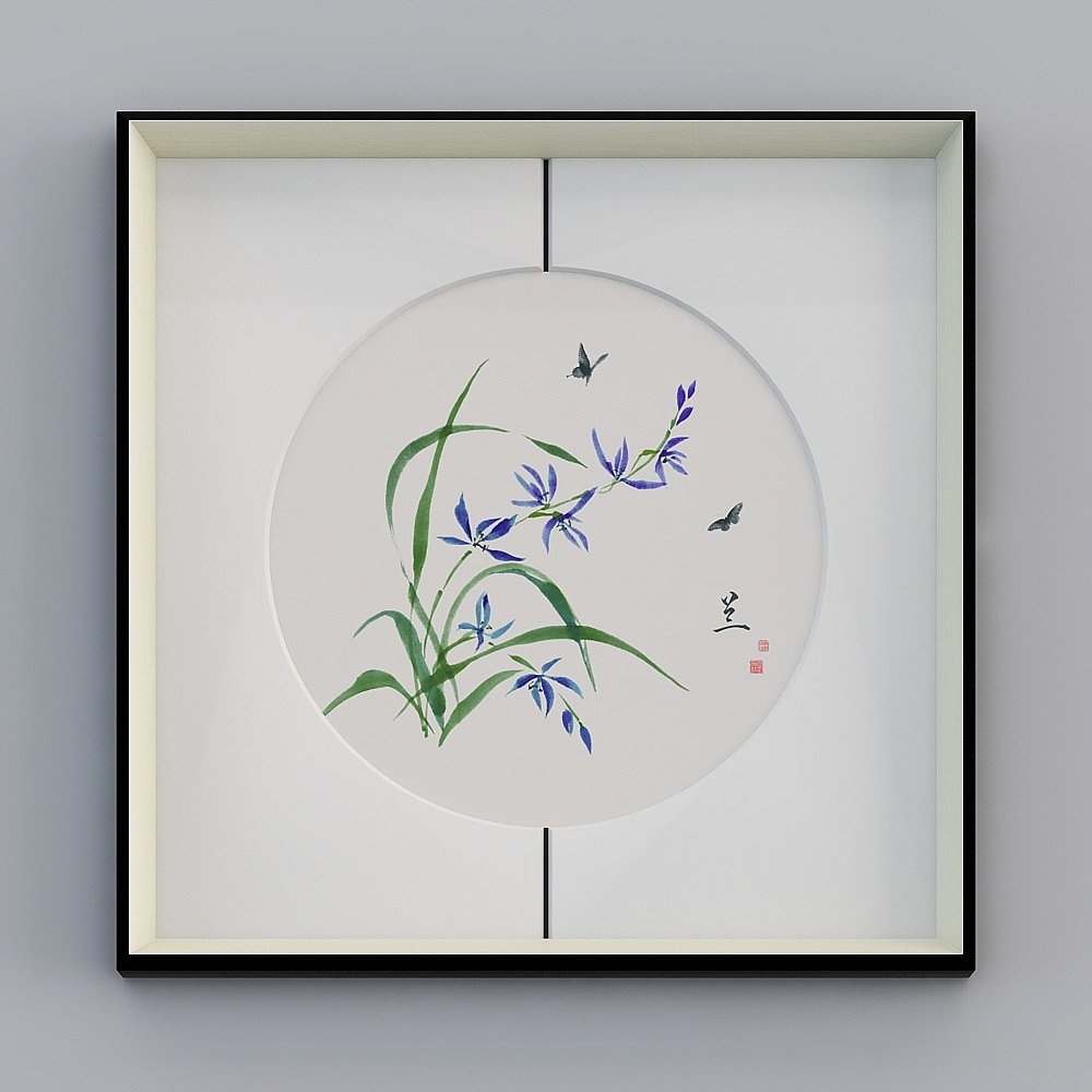 百特好新中式单联中缝画银黑色君子图65x65cm梅兰竹菊byhxd-yf-bpp-13D模型