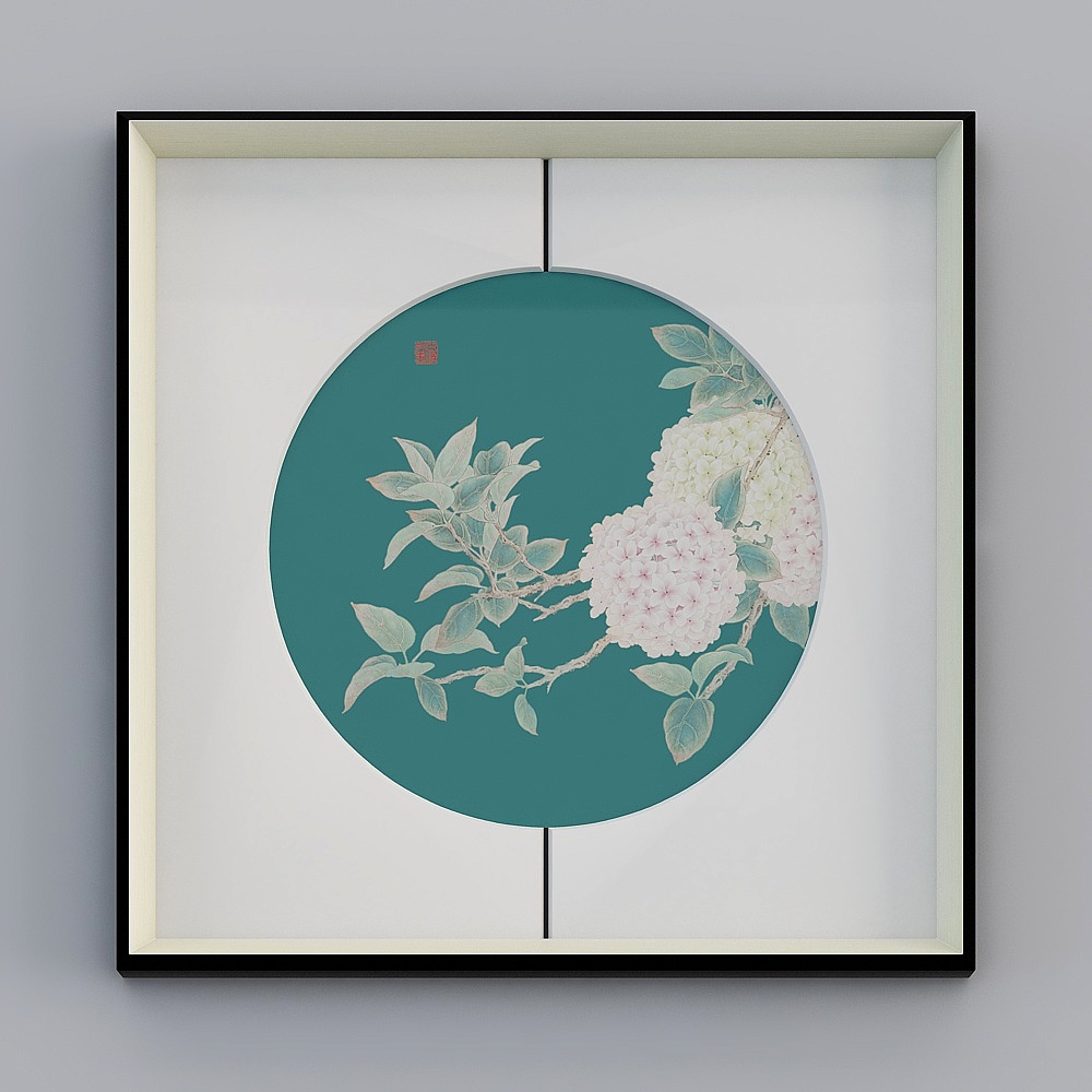 牡丹花装饰画新中式客厅背景墙壁画花开富贵挂画玄关餐厅画bwhxd-yf-bpp-33D模型