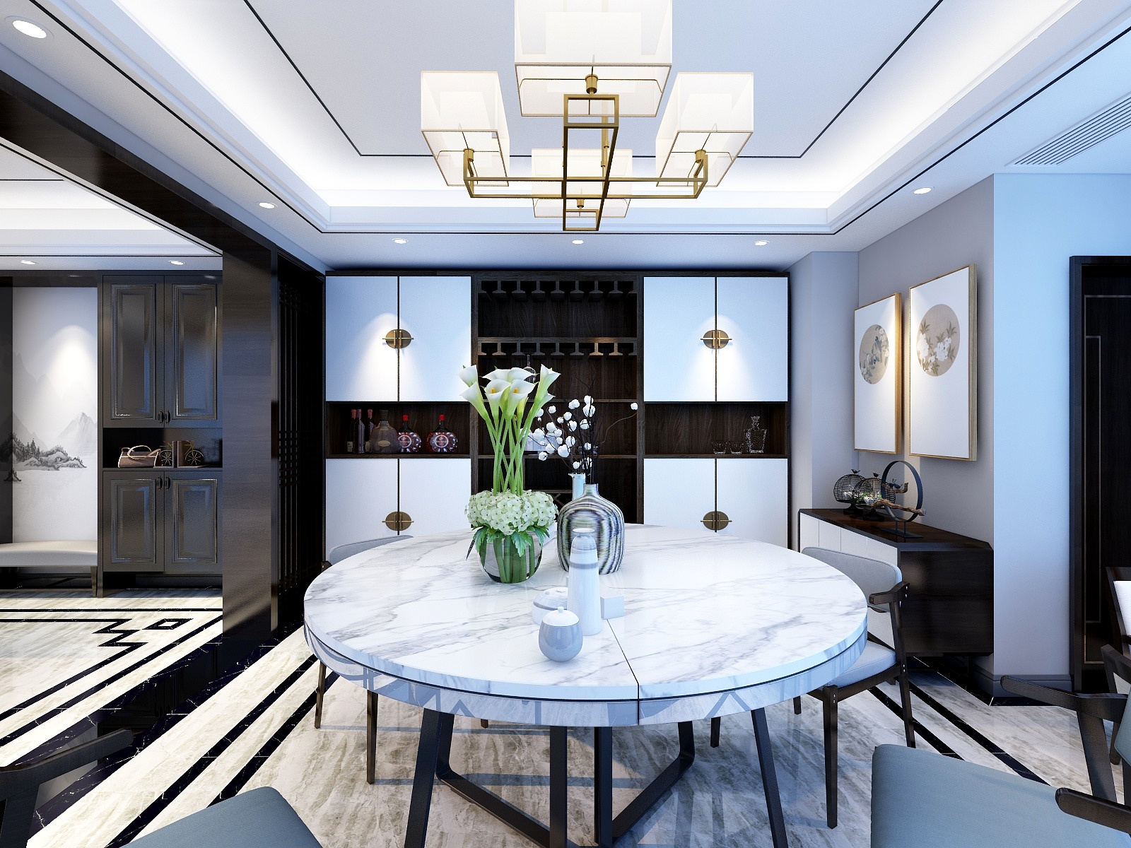 刘安明-83方新中式客餐厅装修效果图