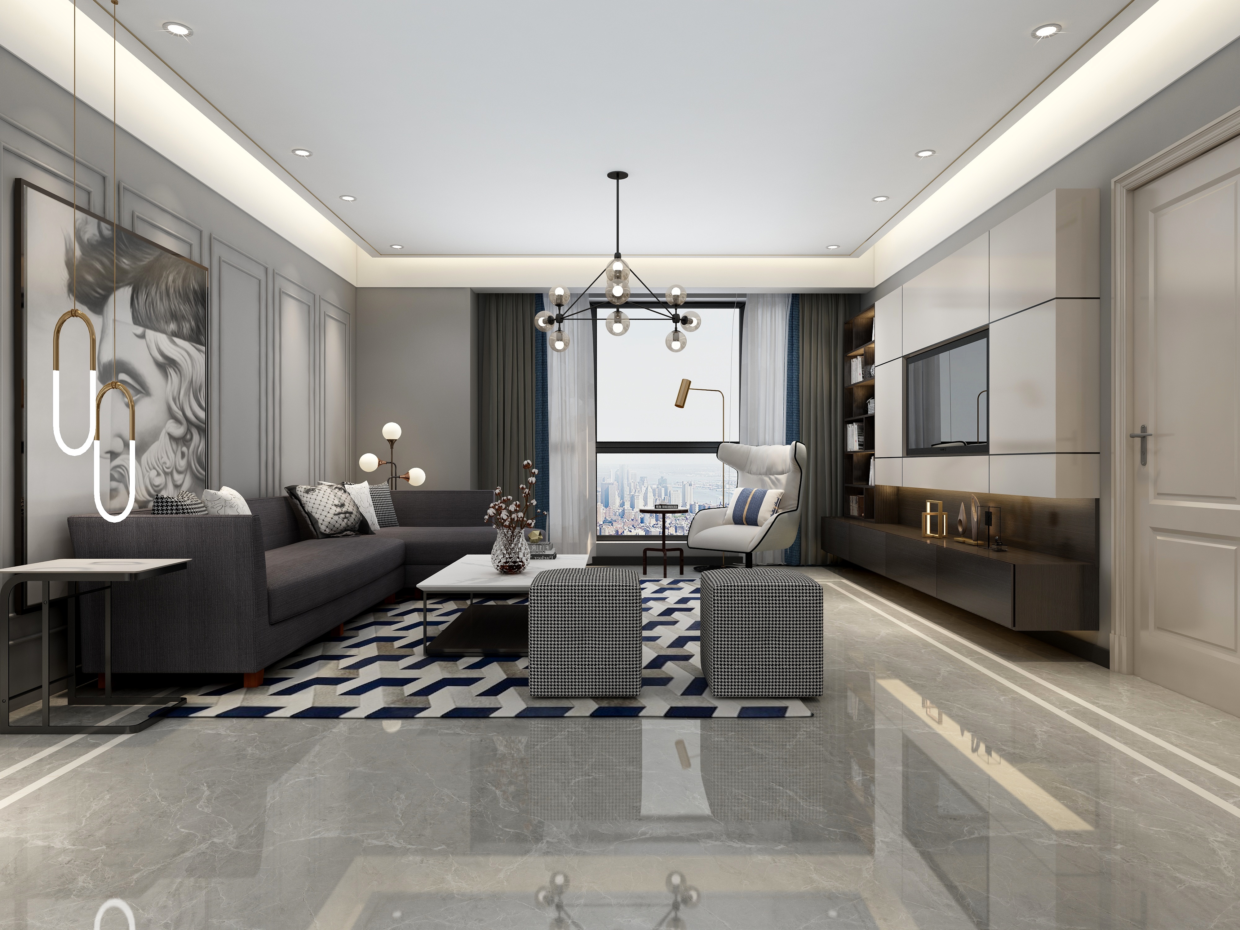 梁筑设计-都市中性美学装修效果图