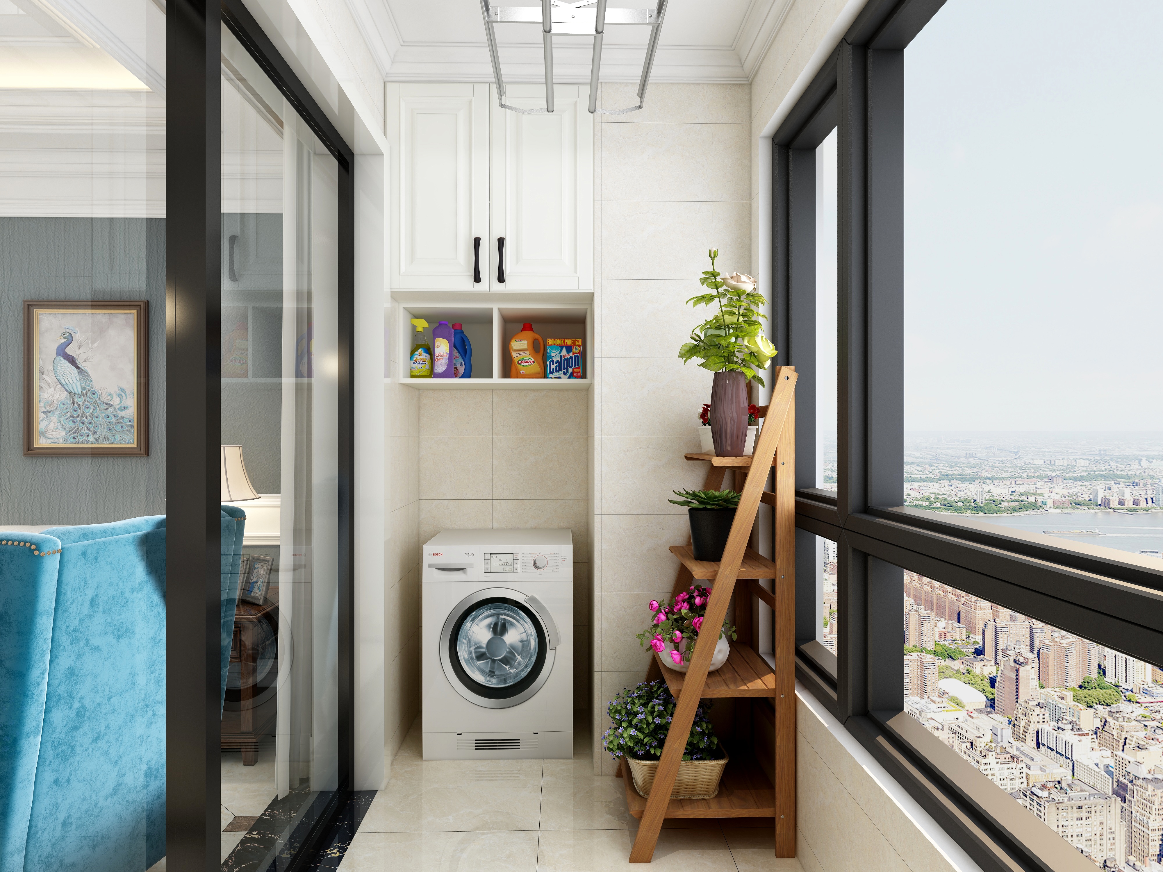 金风-99方美式三居一层阳台装修效果图第2张