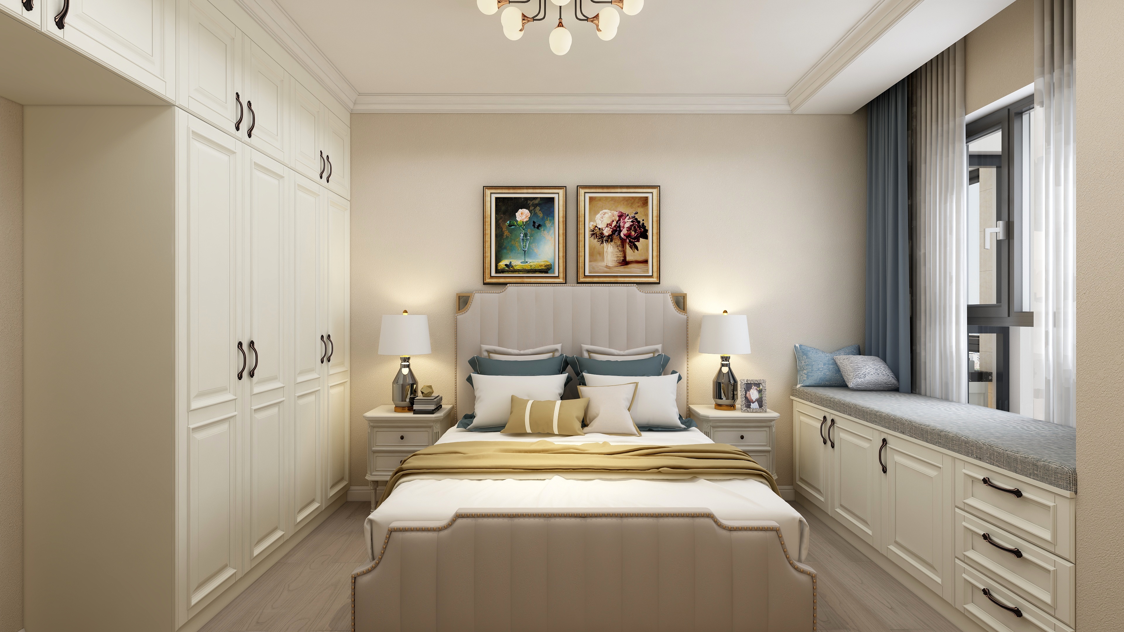 金风-99方美式三居一层次卧装修效果图第1张