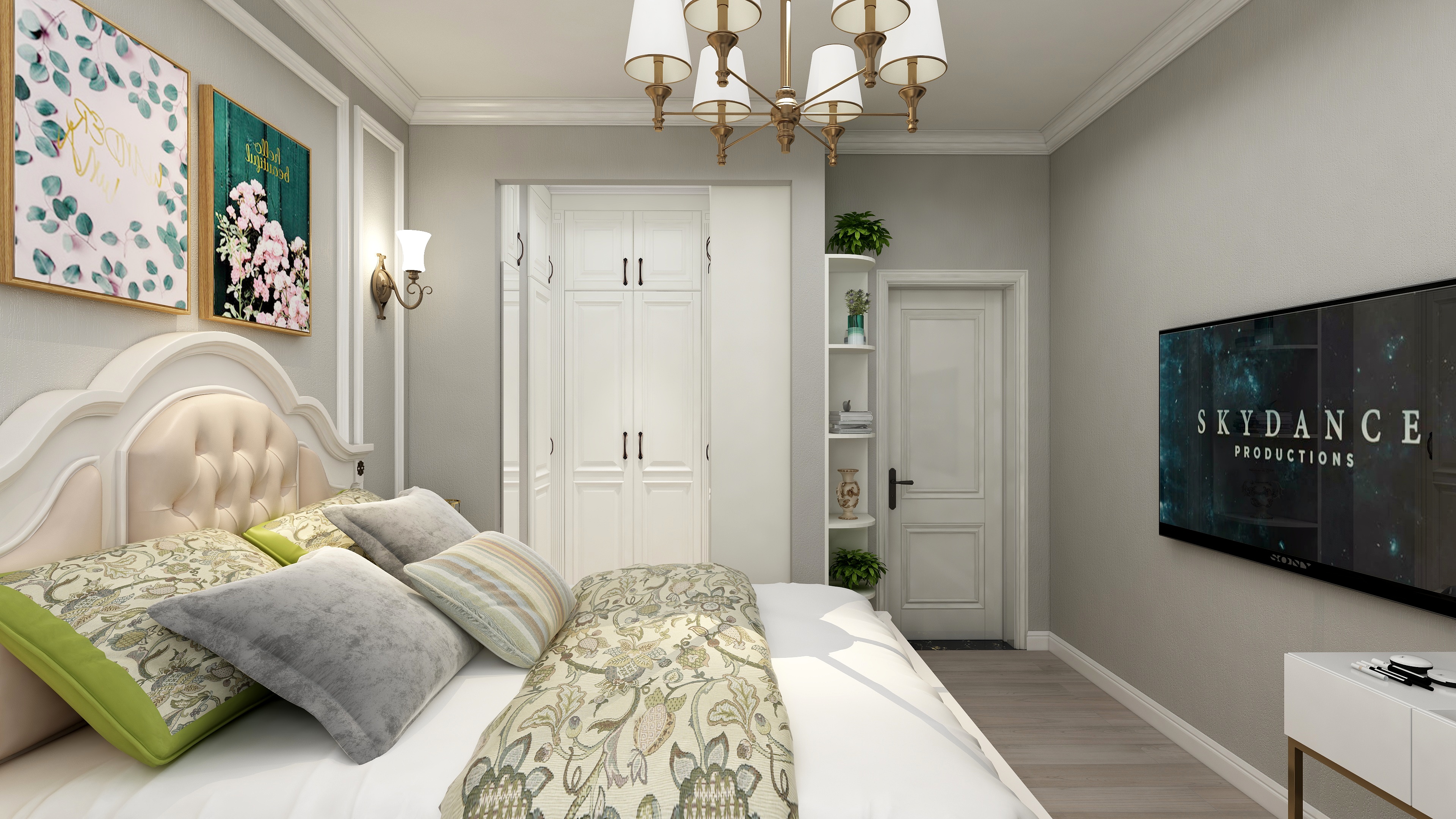 金风-99方美式三居一层主卧装修效果图第2张