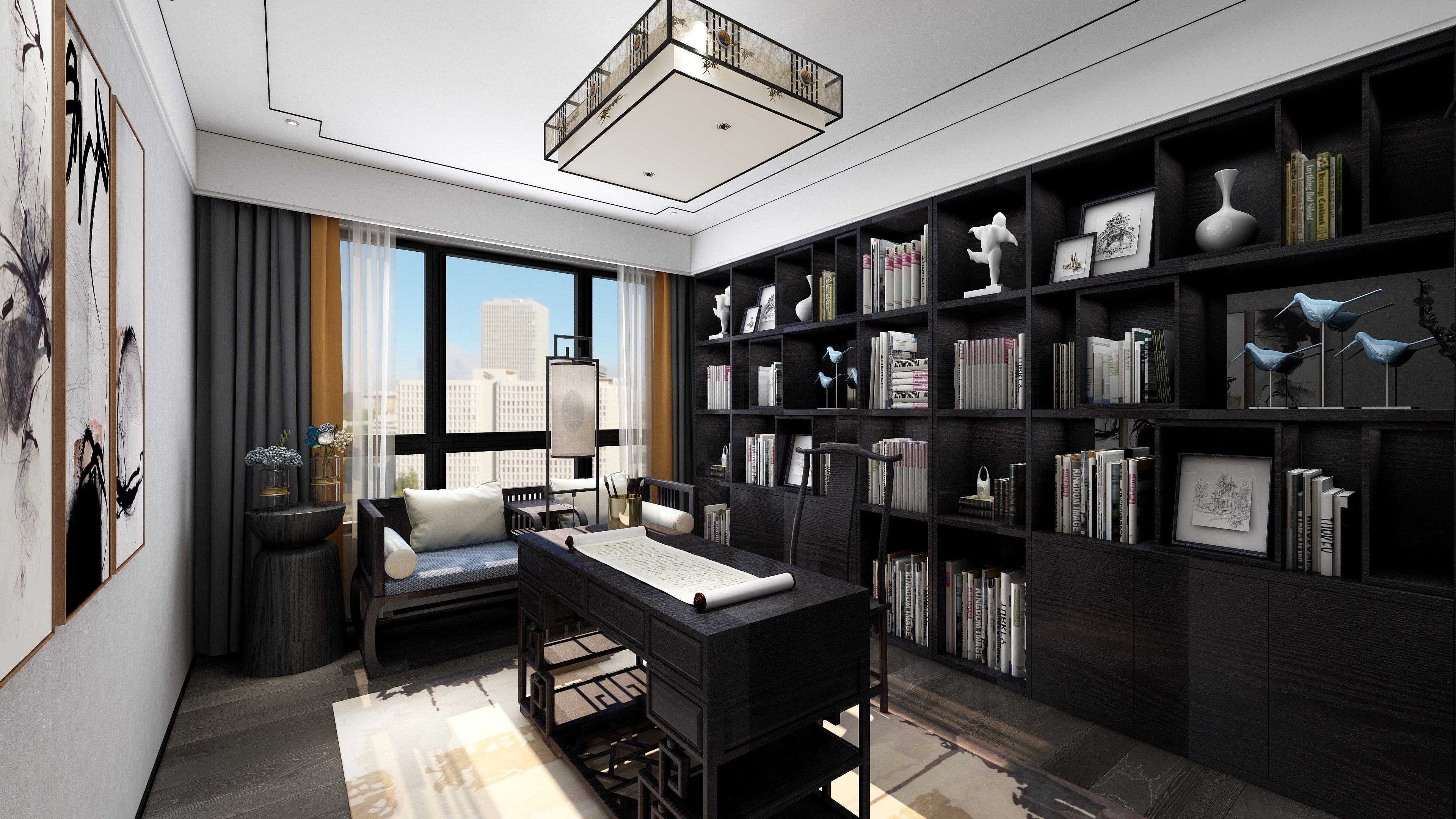 设计师丨胡月平-尚峰尚水一层书房装修效果图第1张