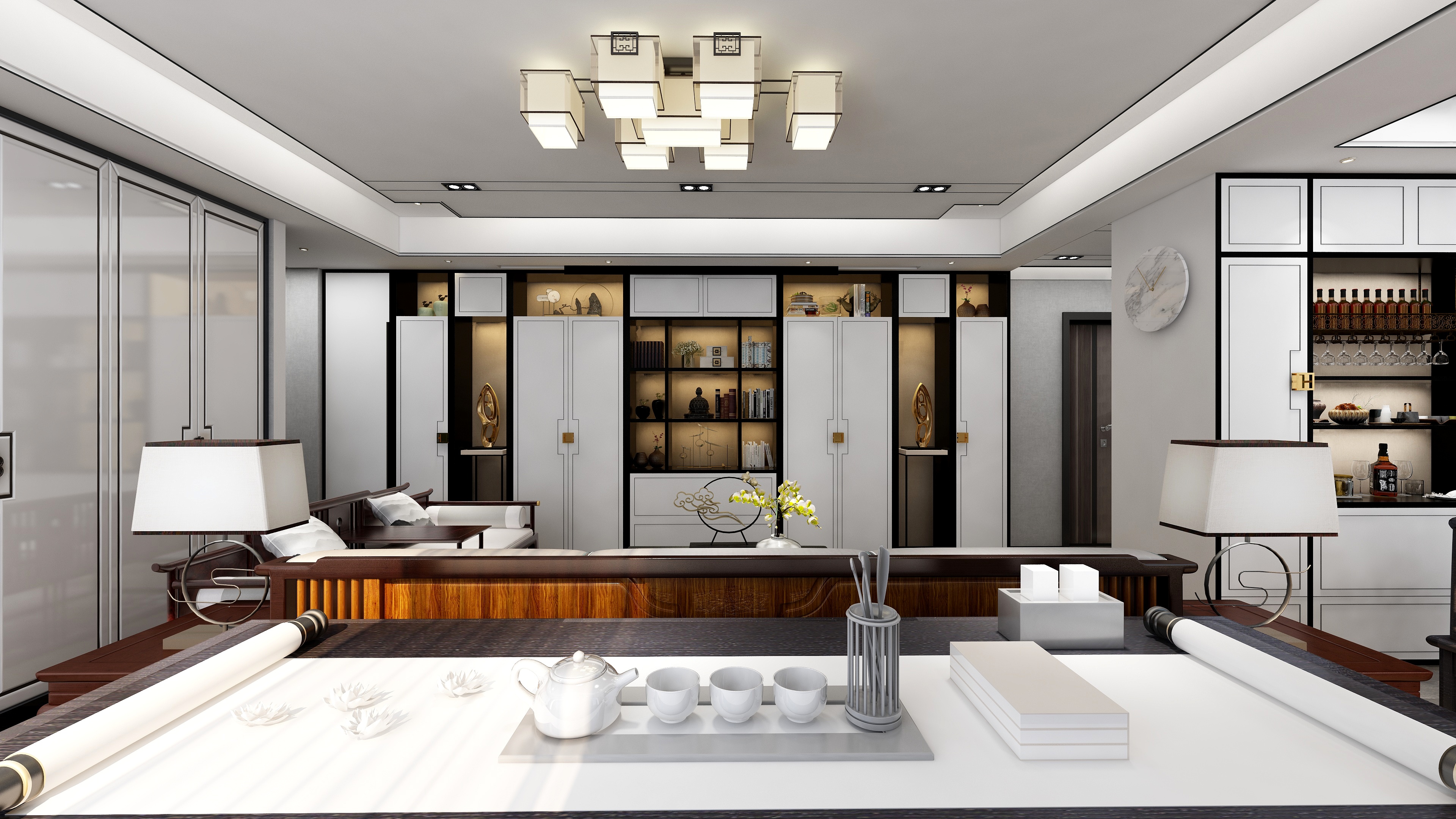 设计师丨胡月平-尚峰尚水一层客餐厅装修效果图第4张