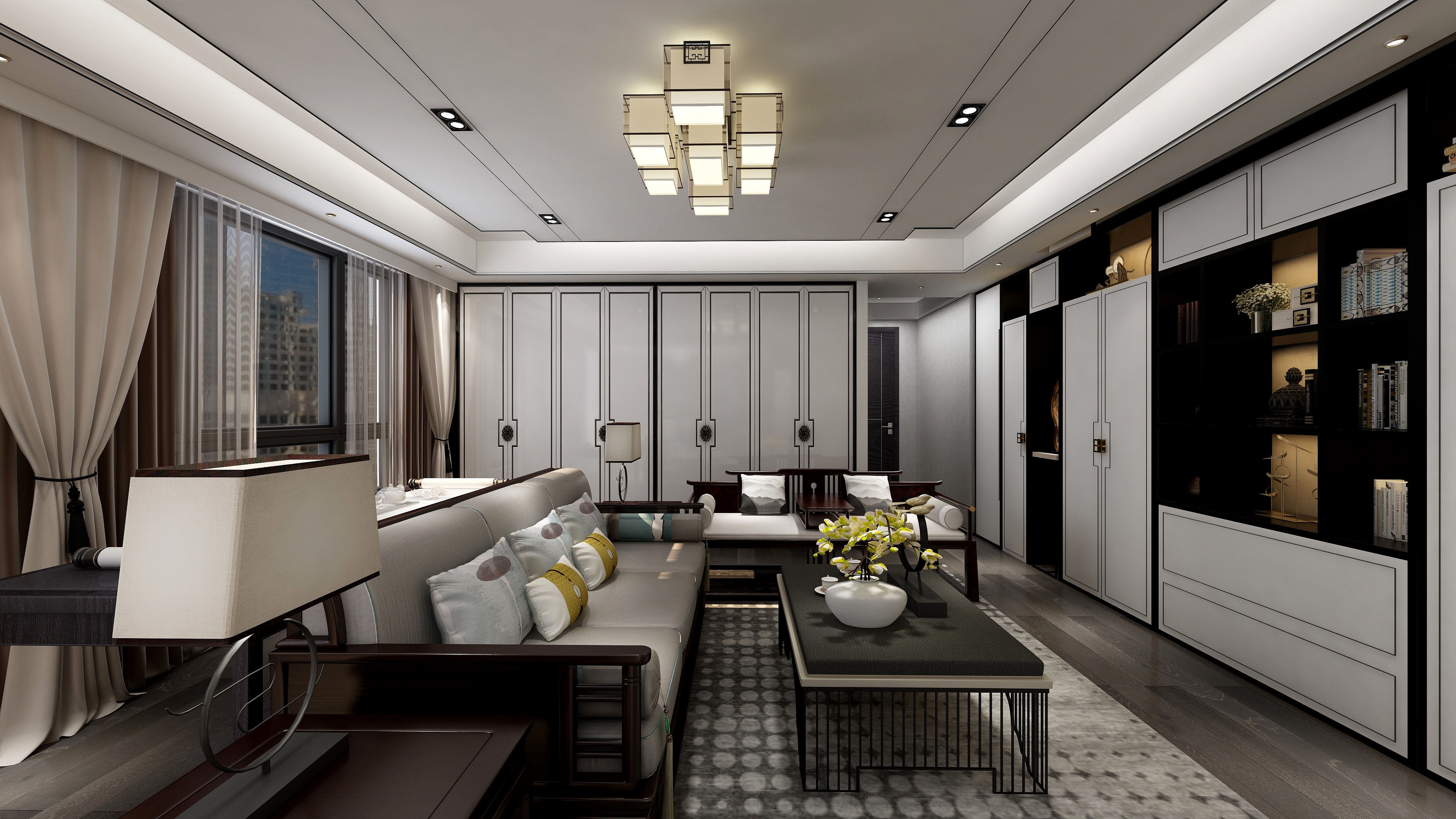 设计师丨胡月平-尚峰尚水一层客餐厅装修效果图第1张