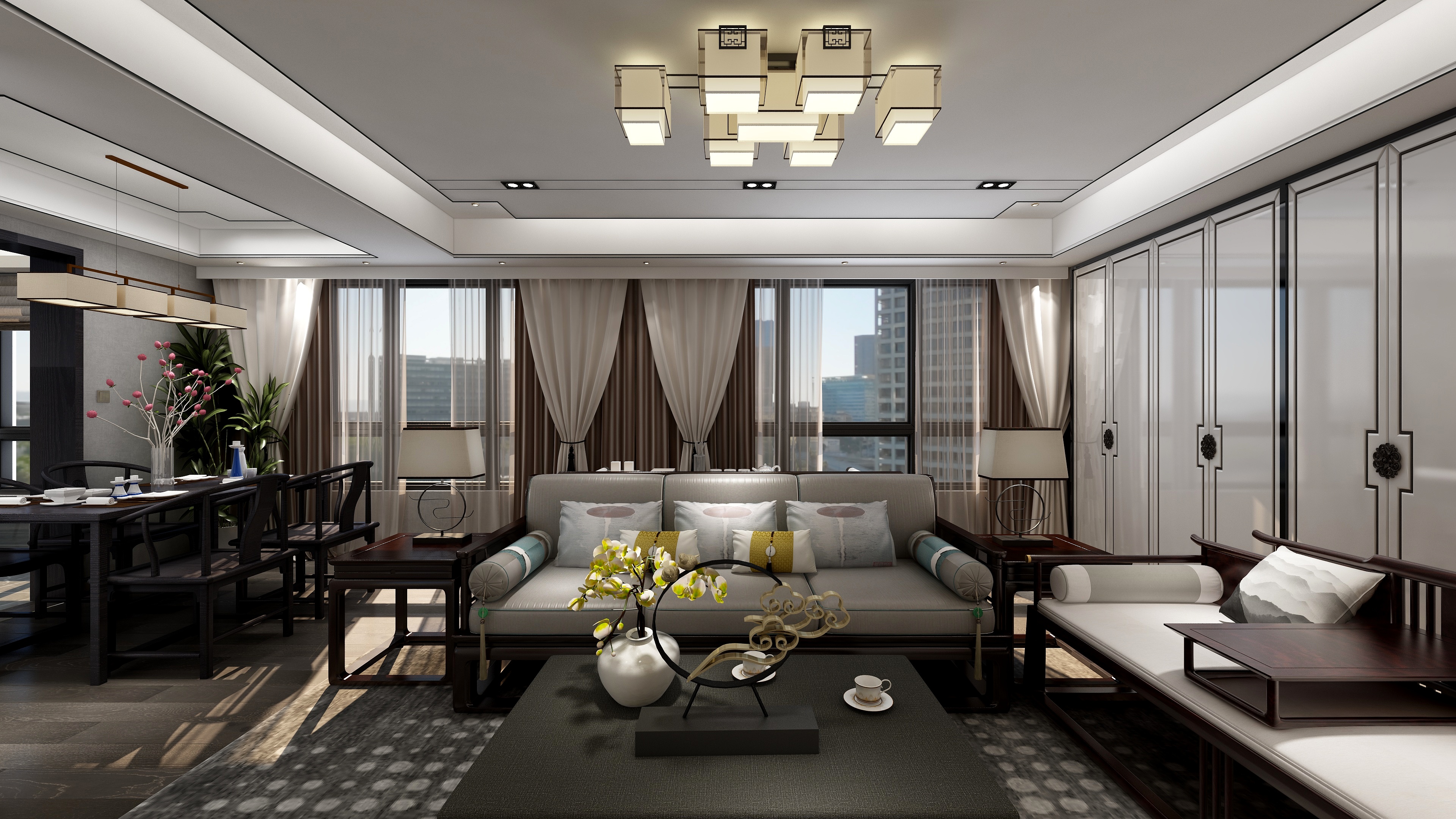 设计师丨胡月平-尚峰尚水一层客餐厅装修效果图第3张