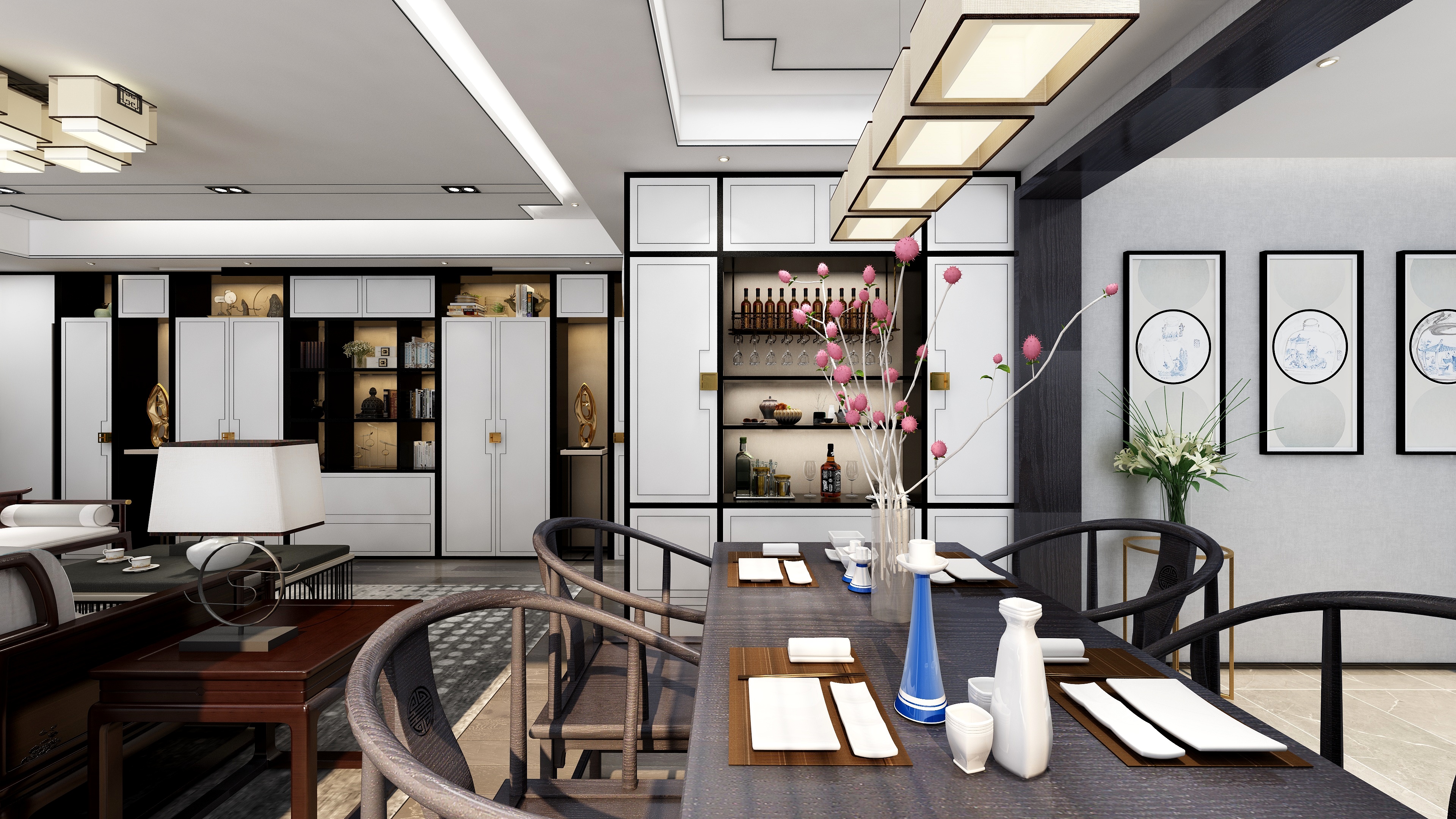 设计师丨胡月平-尚峰尚水一层客餐厅装修效果图第2张