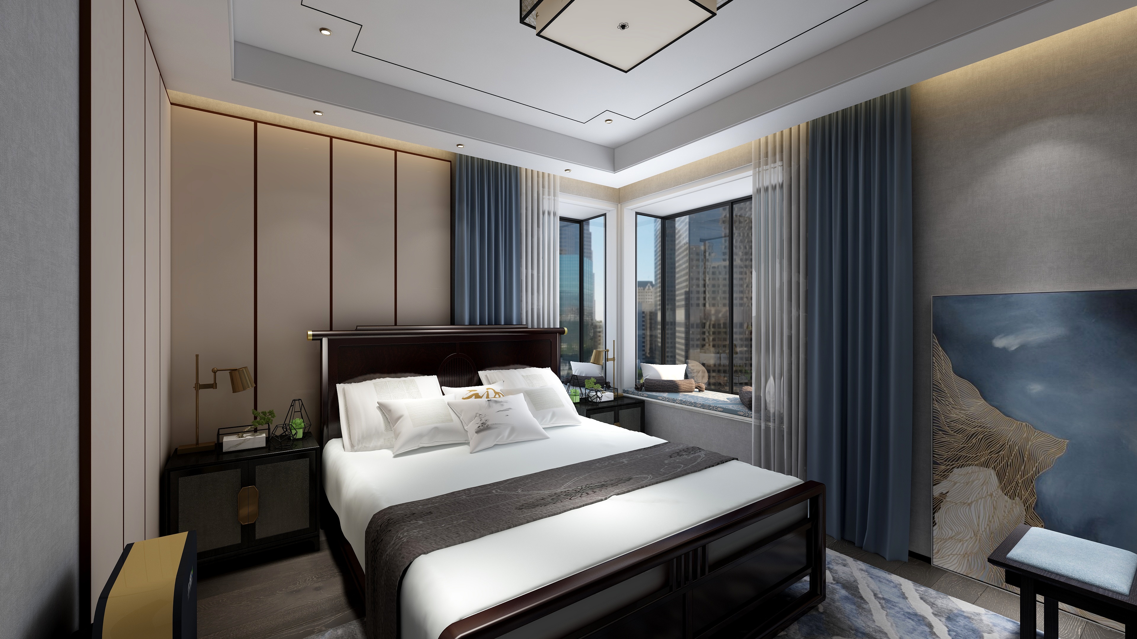 设计师丨胡月平-尚峰尚水一层主卧装修效果图第1张