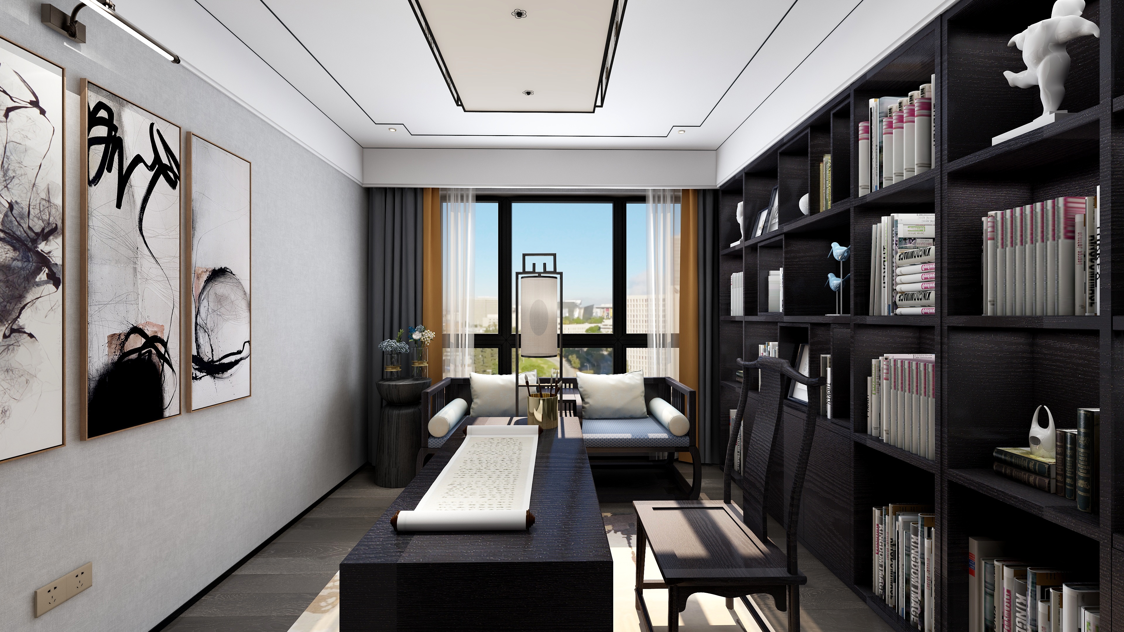 设计师丨胡月平-尚峰尚水一层书房装修效果图第2张