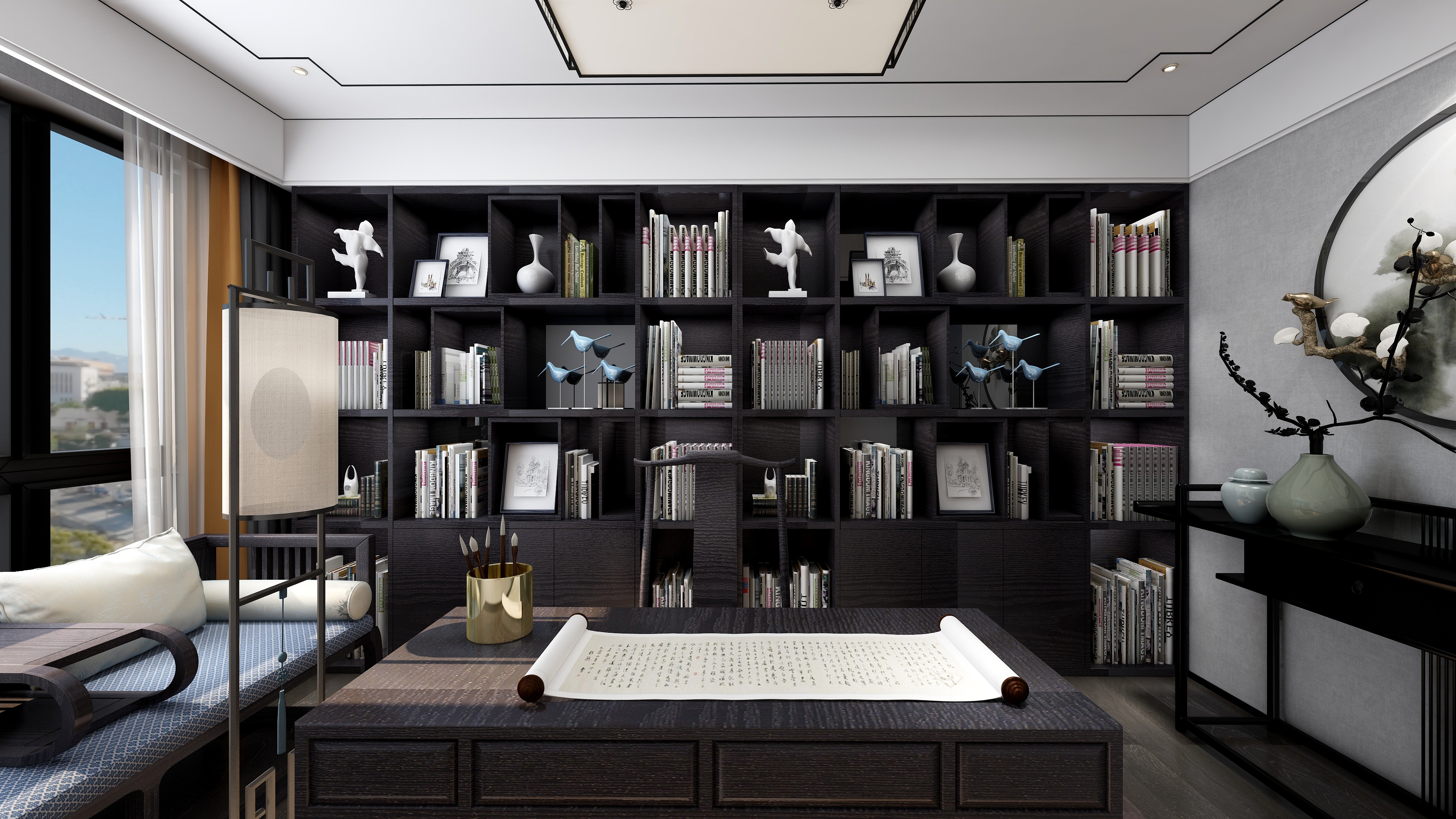 设计师丨胡月平-尚峰尚水一层书房装修效果图第4张