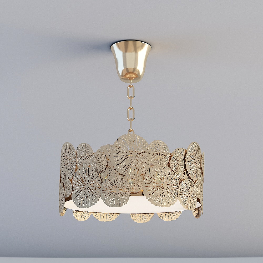 三维灯都·KBDS-轻奢风客餐厅卧室书房装饰吊灯-6头铜花圆吊灯3D模型