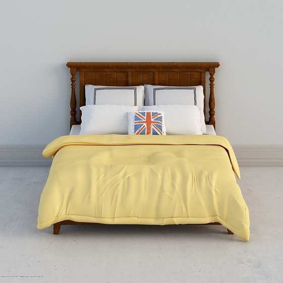 Transitional American Modern Twin Beds,Twin Beds,Yellow,1.8 m,King 1.9m