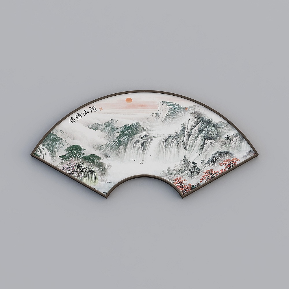 百特好新中式扇形黑胡桃色框鸿运当头58x120cm国画山水bwhxd-sx-hxb-2
