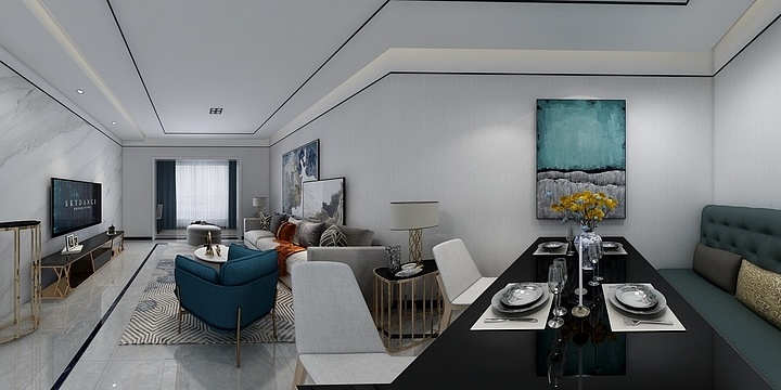 16608701881-御峰云府119现代极简客餐厅全景-装修设计方案