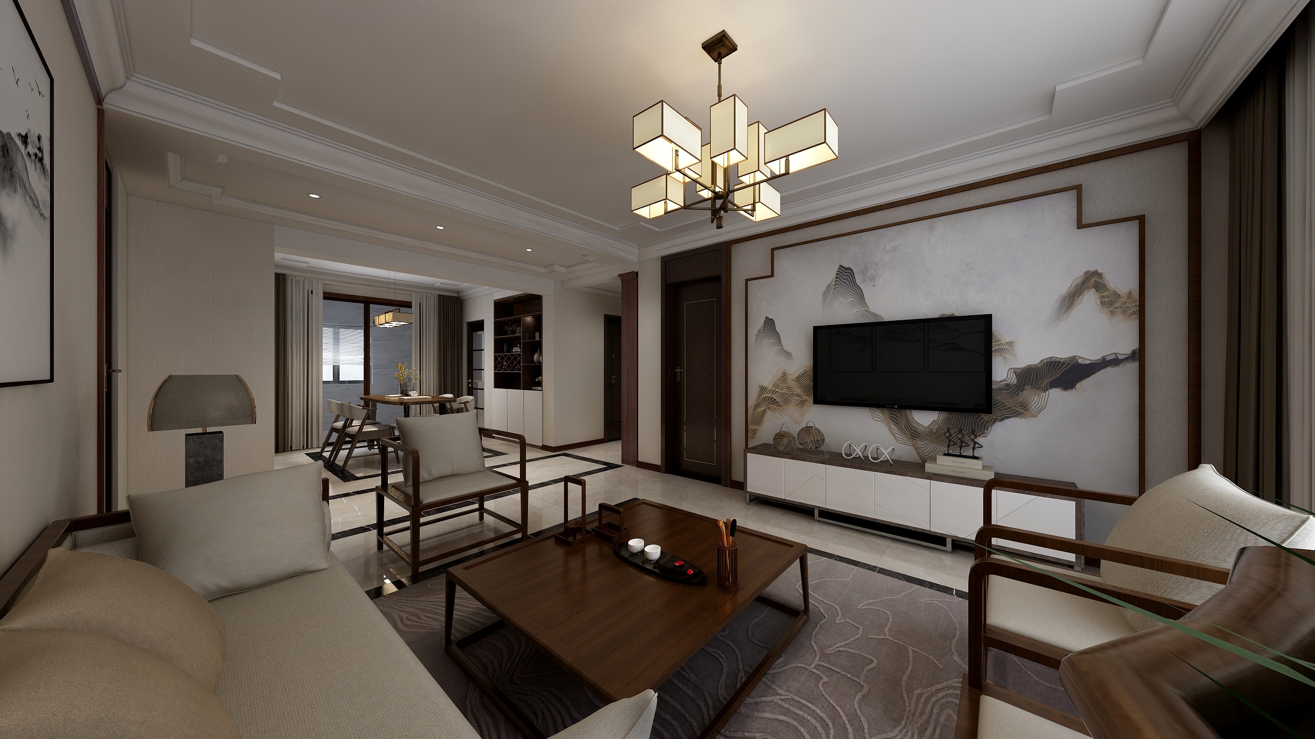 效果图015-禅意新中式客餐厅-装修设计方案