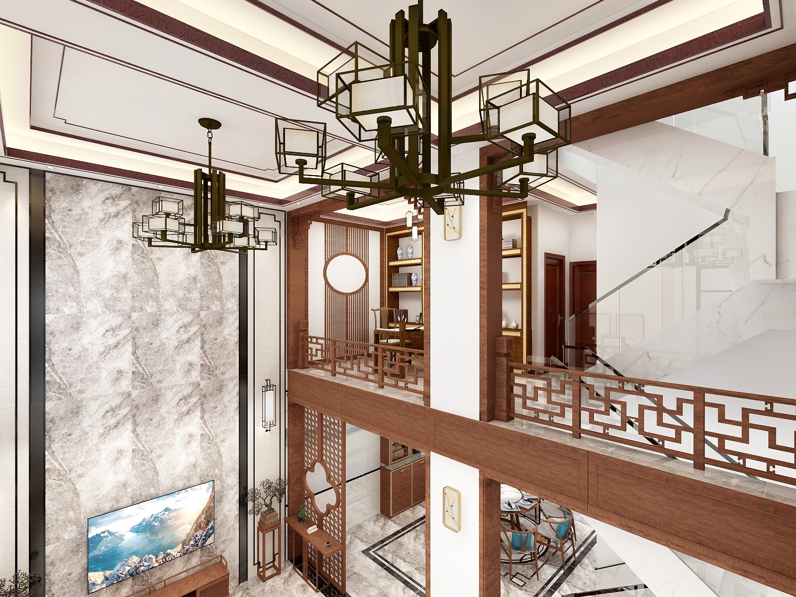 梁秋玲-雅致新中式别墅装修效果图