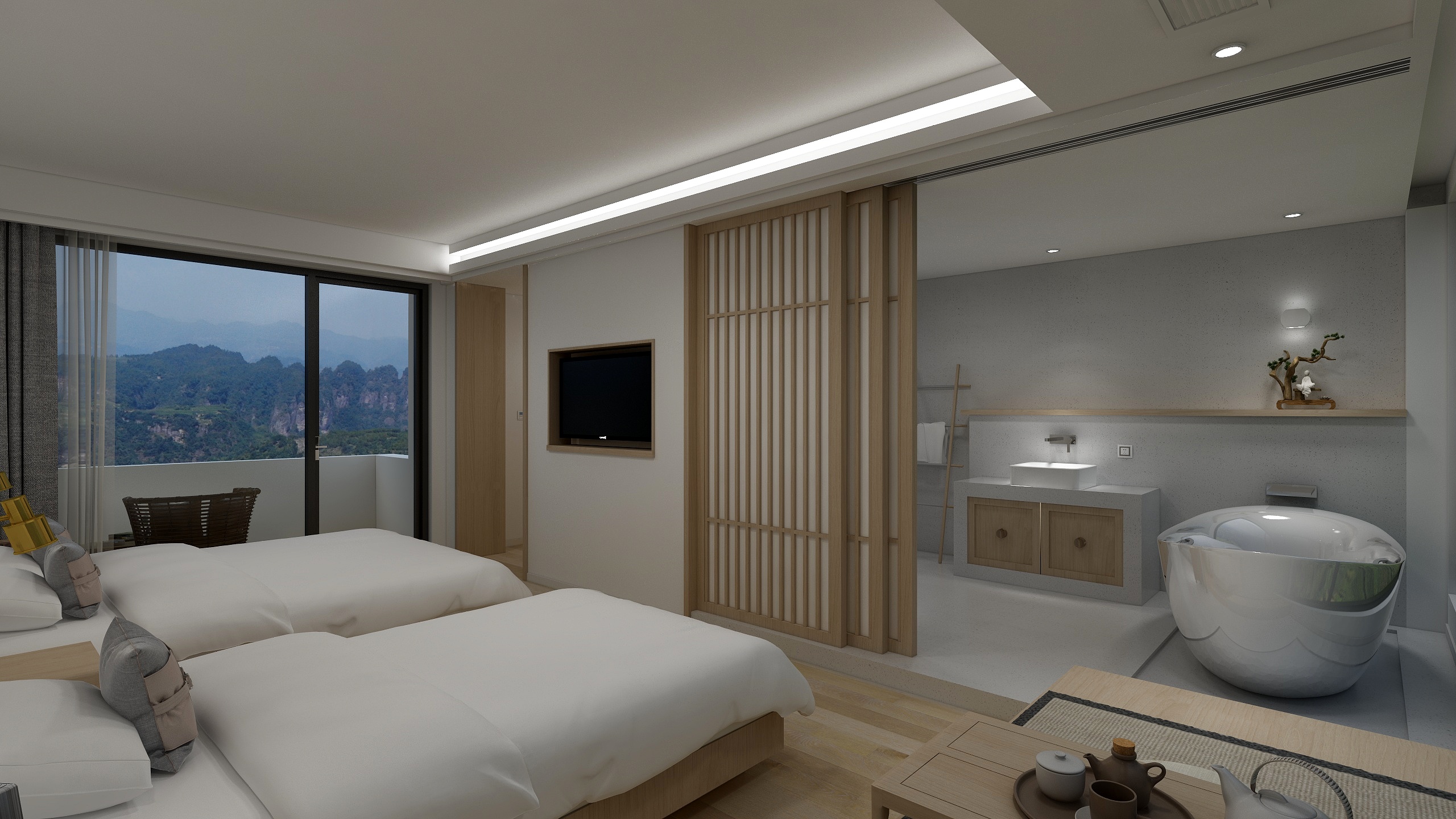 丁设计机构-蓝莲花开.在云端民宿项目一层客房3-装修设计方案