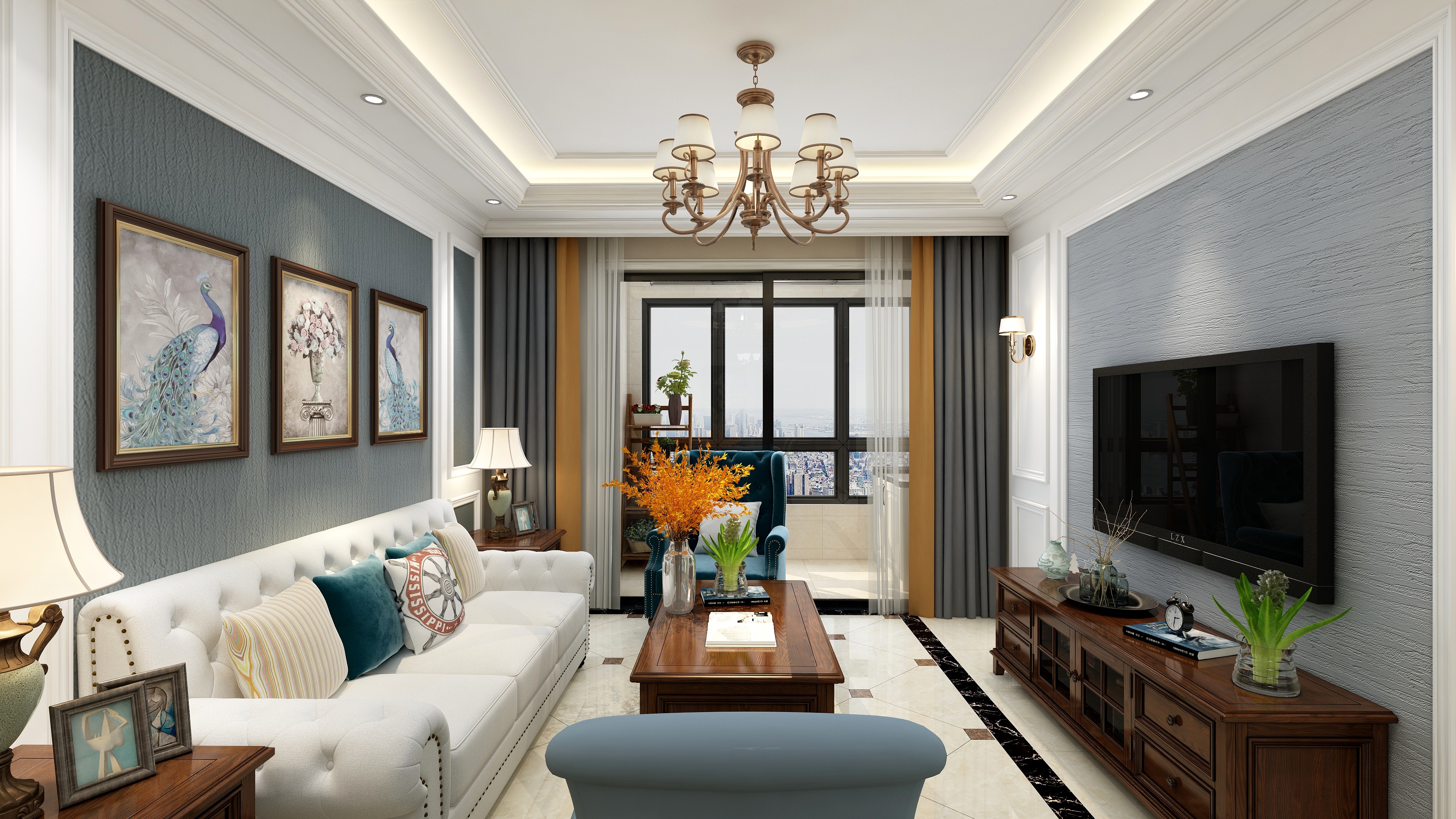 金风-99方美式三居装修效果图