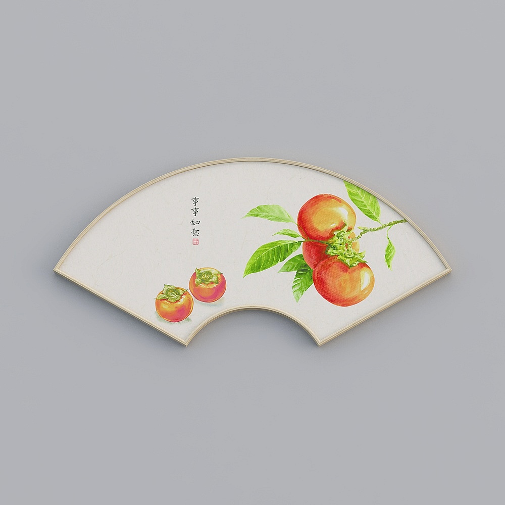 百特好新中式单联扇形原木色水果装饰画58x120cm瓜果蔬菜bwclz-sx-hxb-53D模型
