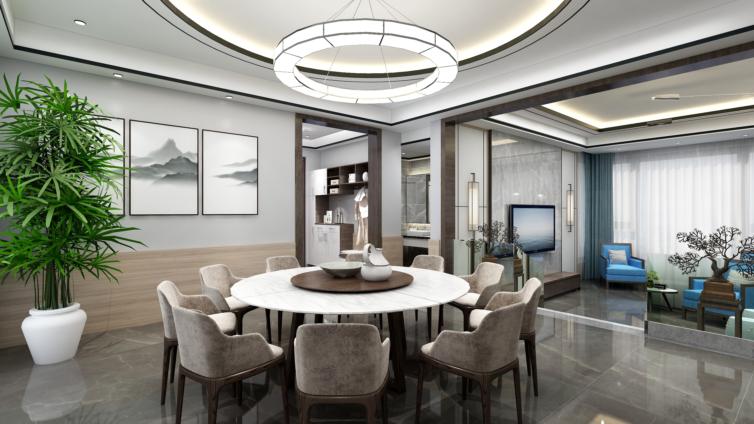 神马云在线-139方新中式三居装修效果图